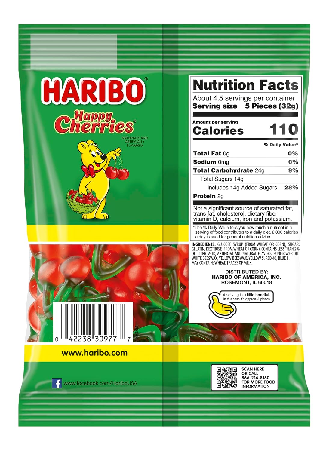 Haribo Gummi Candy, Happy Cherries, 5 Ounce