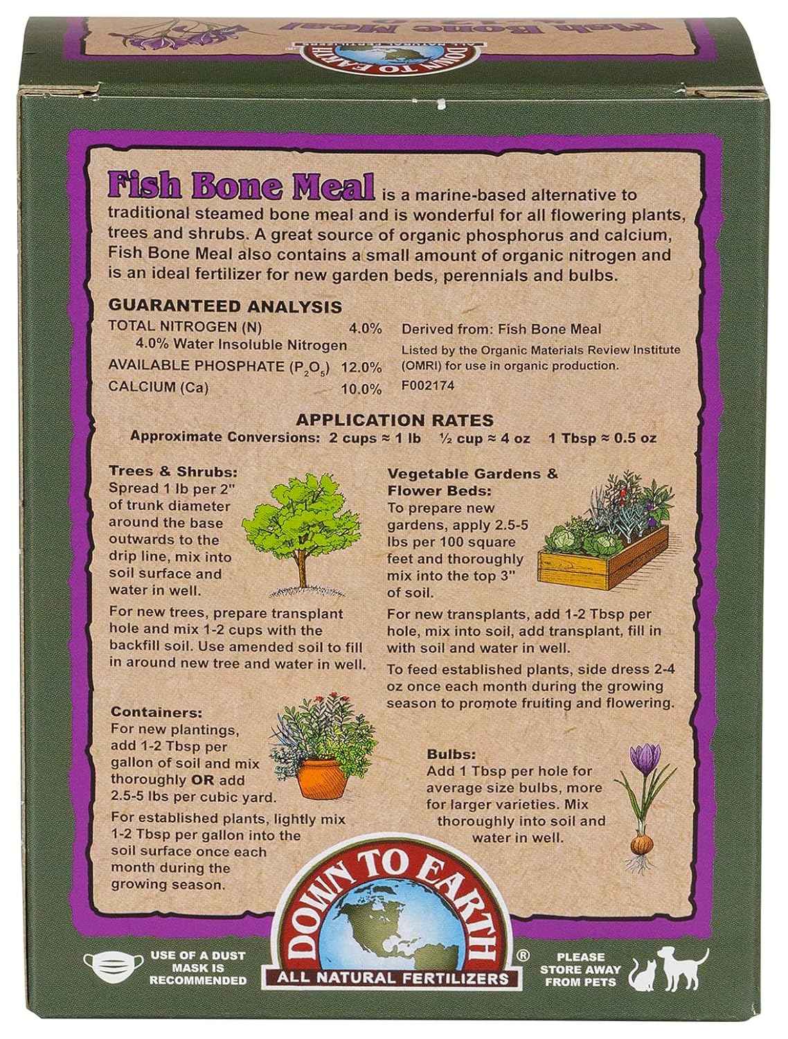 Down To Earth All Natural Fertilizers Organic Fish Bone Meal - 4-12-0, 1 lb | High Phosphorus Plant Food for Buds, Bulbs, Blooms, Flower Beds