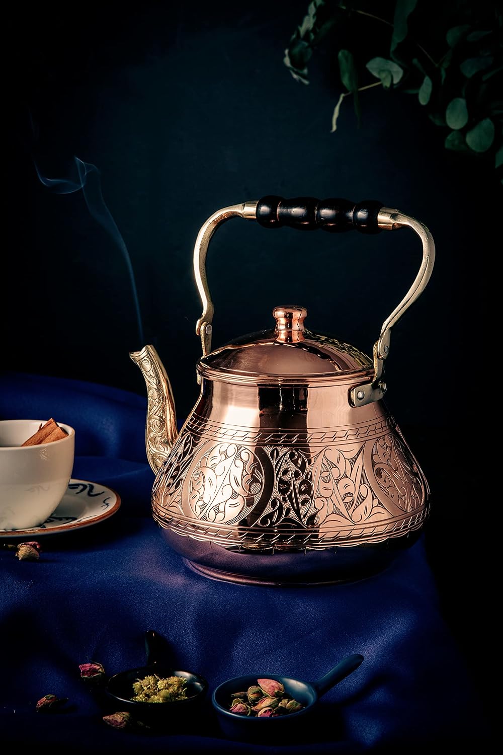 DEMMEX Large Copper Teapot, 1mm Thick, Engraved, Handcrafted in Turkey, 3.1 Quarts (2.9L)