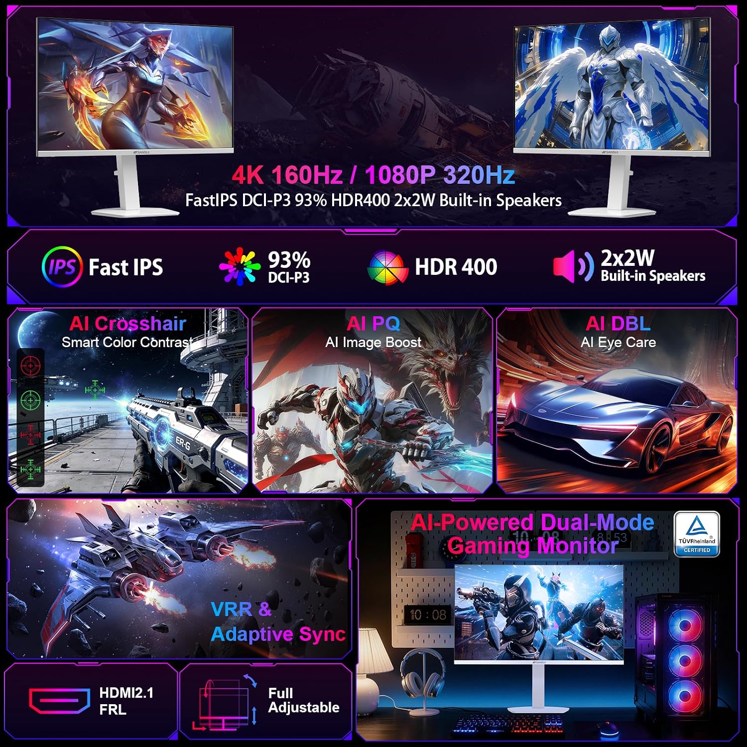 SANSUI 32 Inch Curved 240Hz Gaming Monitor High Refresh Rate, FHD 1080P | Gaming PC Monitor HDMI DP1.4, 1500R Curvature, 1Ms MPRT, HDR,Metal Stand,VESA Compatible(DP Cable Incl.)