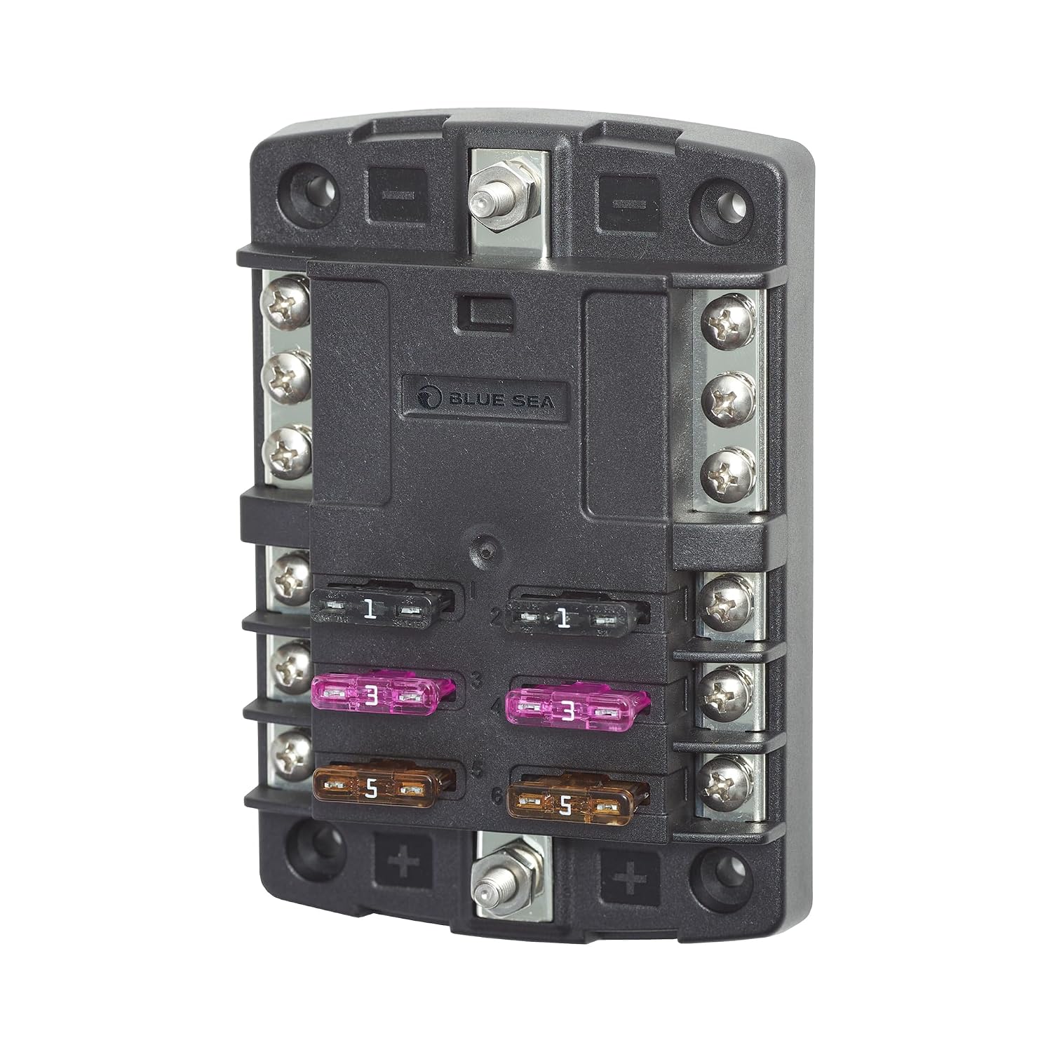 Blue Sea Systems ST Blade Fuse Block 6 Way Circuits with Negative Bus and Cover, 100 Amps, 5025