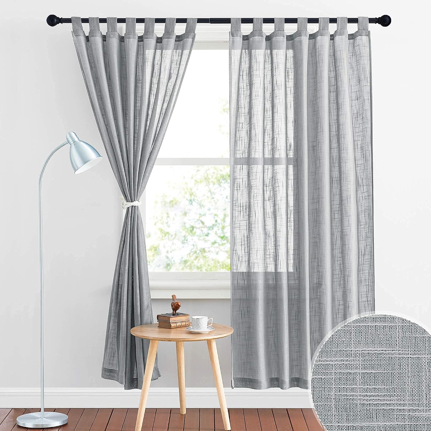 RYB HOME Linen Sheer Curtains - Linen Textured Semi Sheer Curtains for Kids Nursery Bedroom Living Room Window