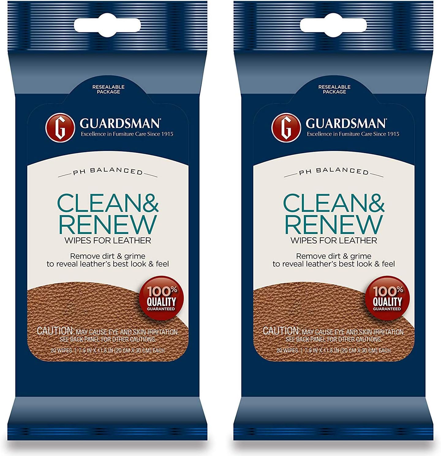 Guardsman Clean and Renew Leather Protector for Leather Furniture & Car Interiors | Small Leather Goods and Leather Shoe Cleaner, Wipes 20 Count