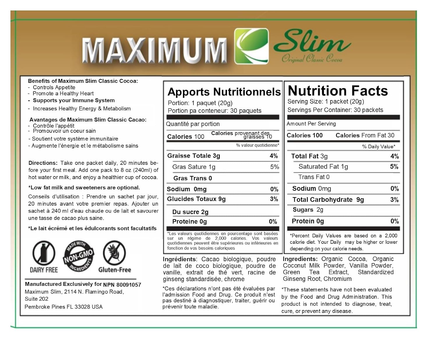 Maximum Slim Premium Instant Cocoa – Creamy, Delicious 4-in-1 Formula with Natural Herbal Extracts for Energy & Vitality