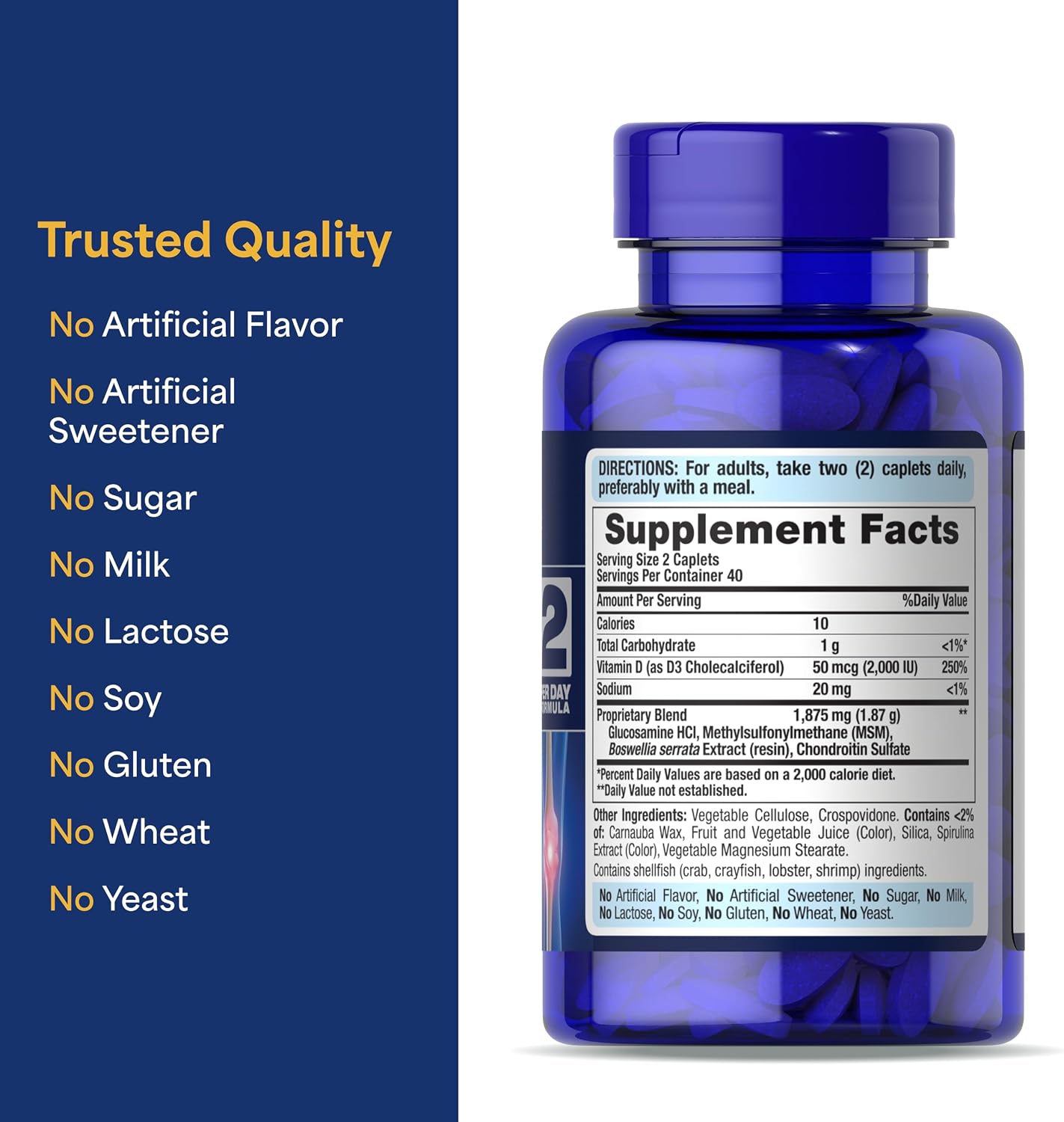 Puritan's Pride Advanced Glucosamine Chondroitin MSM with Vitamin D3 50mcg