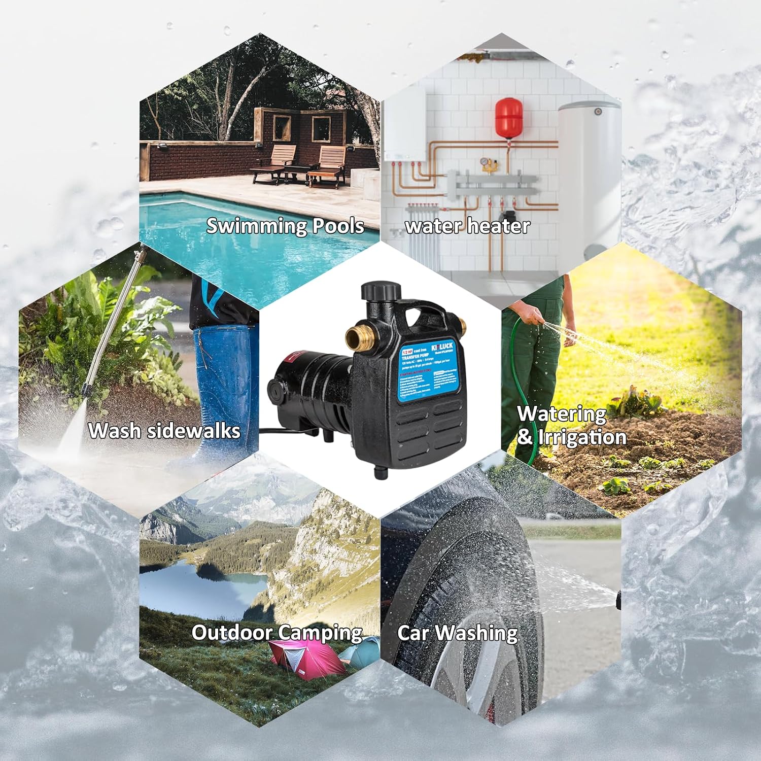 Water Transfer Garden Pump, 1.6 HP 1000GPH Portable Electric Shallow Well Jet Pump, Stainless Steel Sprinkler Pressure Booster Pump for Pool Draining, Lawn Fountain, Irrigation, Water Removal