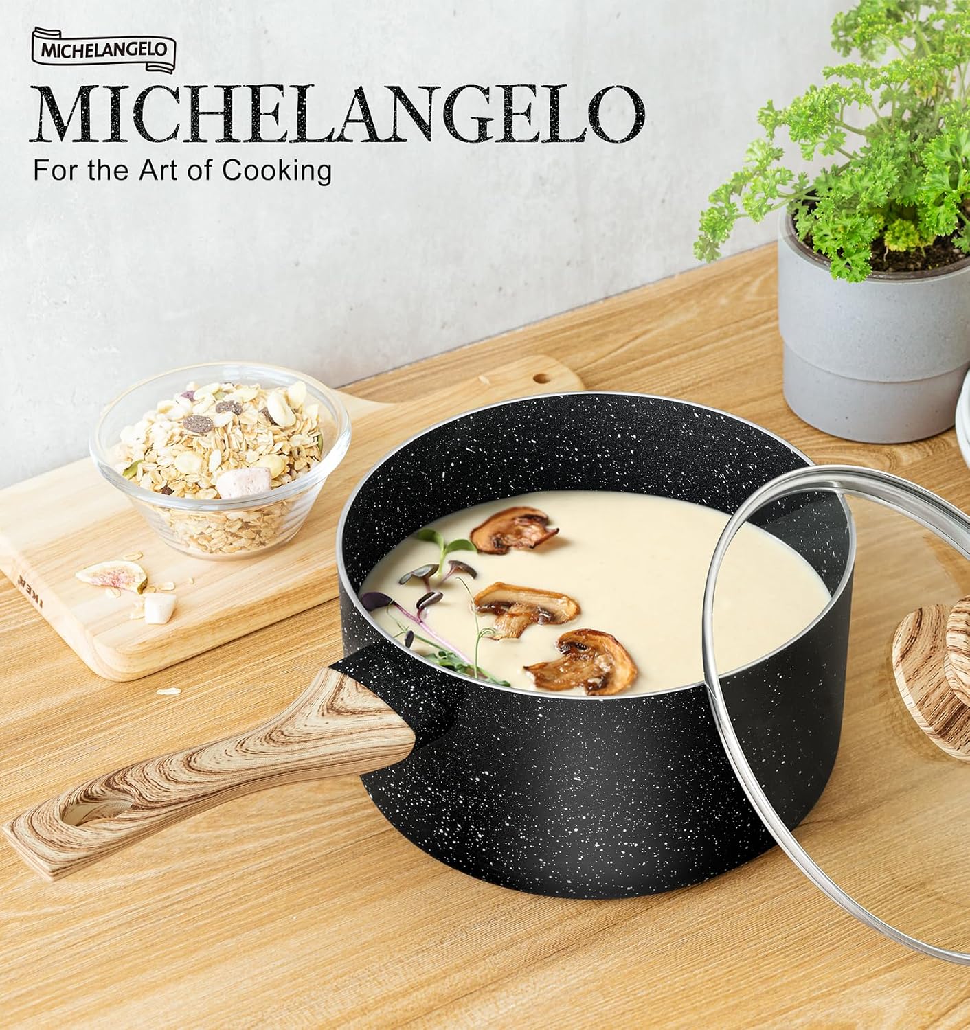 MICHELANGELO 3 Quart Saucepan with Lid, Nonstick Sauce Pan with Lid, Small Sauce Pot, Granite Coating Sauce Pan 3 Quart