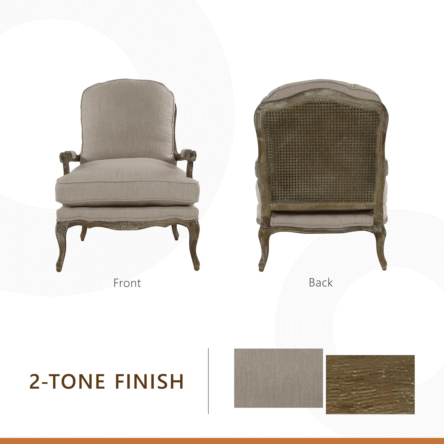 Lexicon Parlier Show Wood Accent Chair - Mid Century Modern Chair for Living Room, Traditional French Country Style, Padded Arms, Reversible Cushion, Solid Wood Frame, Arrives Assembled, Neutral