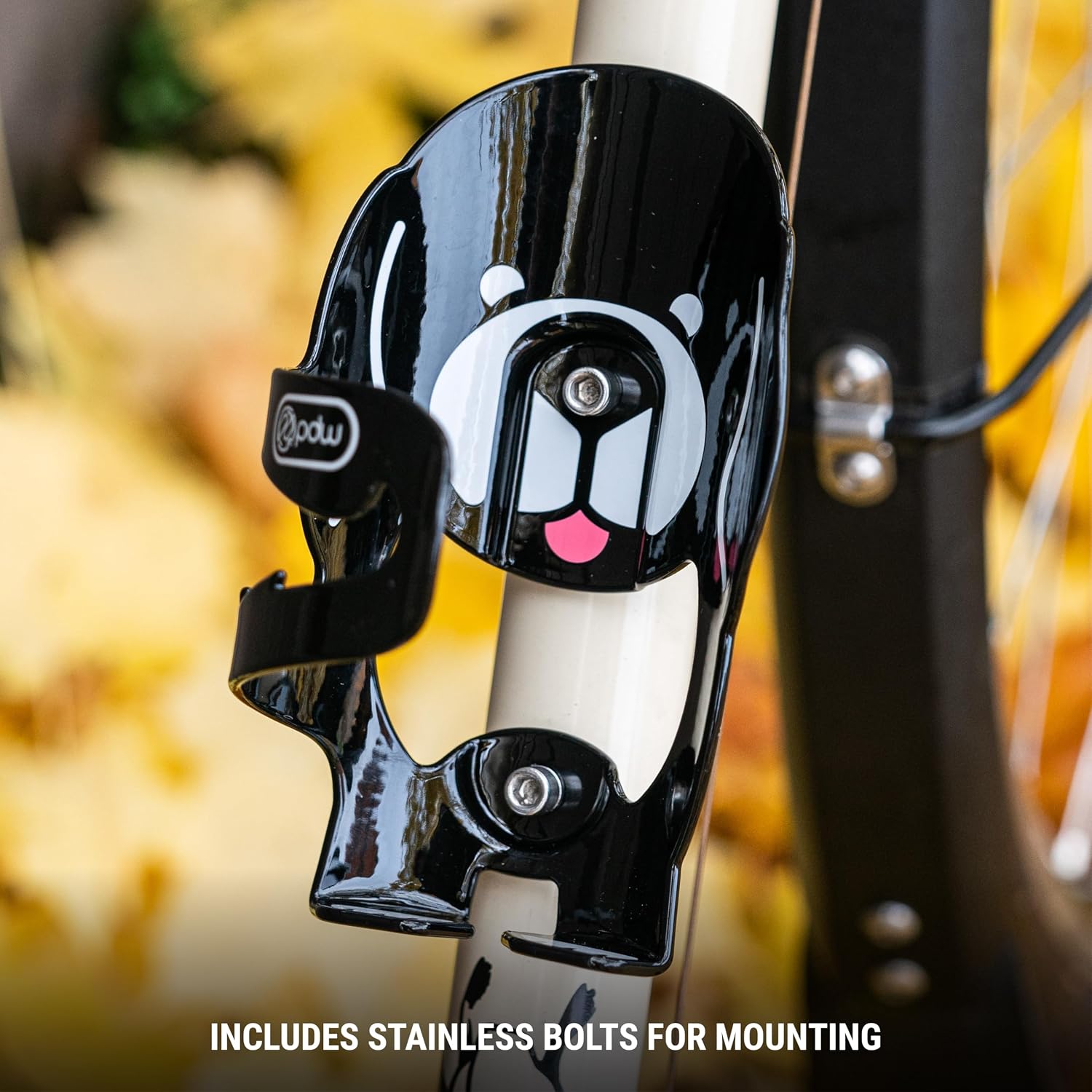 Portland Design Works Water Bottle Cage - Lightweight Water Bottle Holder for Bikes, Owl Cage, Black/Gold
