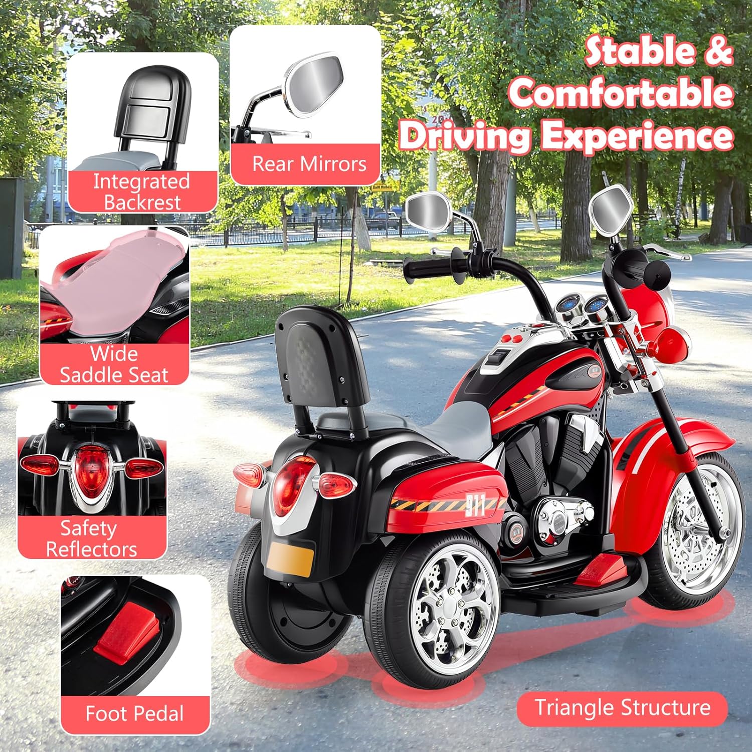 Costzon 6V Ride on Chopper Kids Motorcycle with Horn, Headlight (Red)