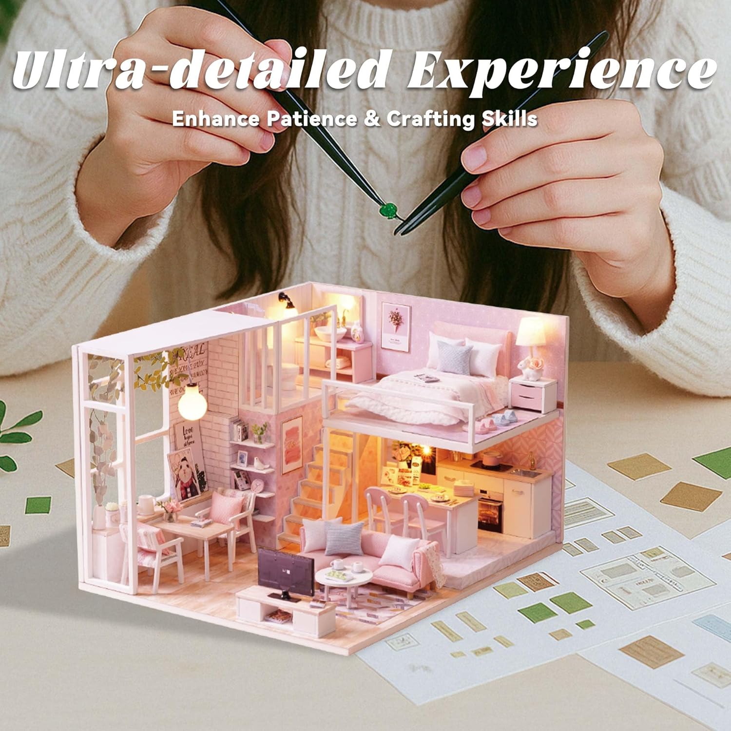 Flever Dollhouse Miniature DIY House Kit Creative Room with Loft Apartment Scene for Romantic Artwork Gift (Tranquil Life)