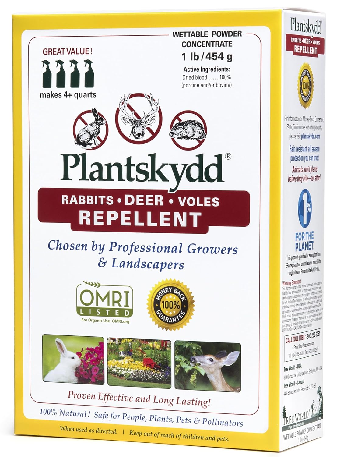Plantskydd Animal Repellent for Deer, Rabbit, Voles, Powder Concentrate 1lb | Makes 1 Gallon of Liquid Repellent