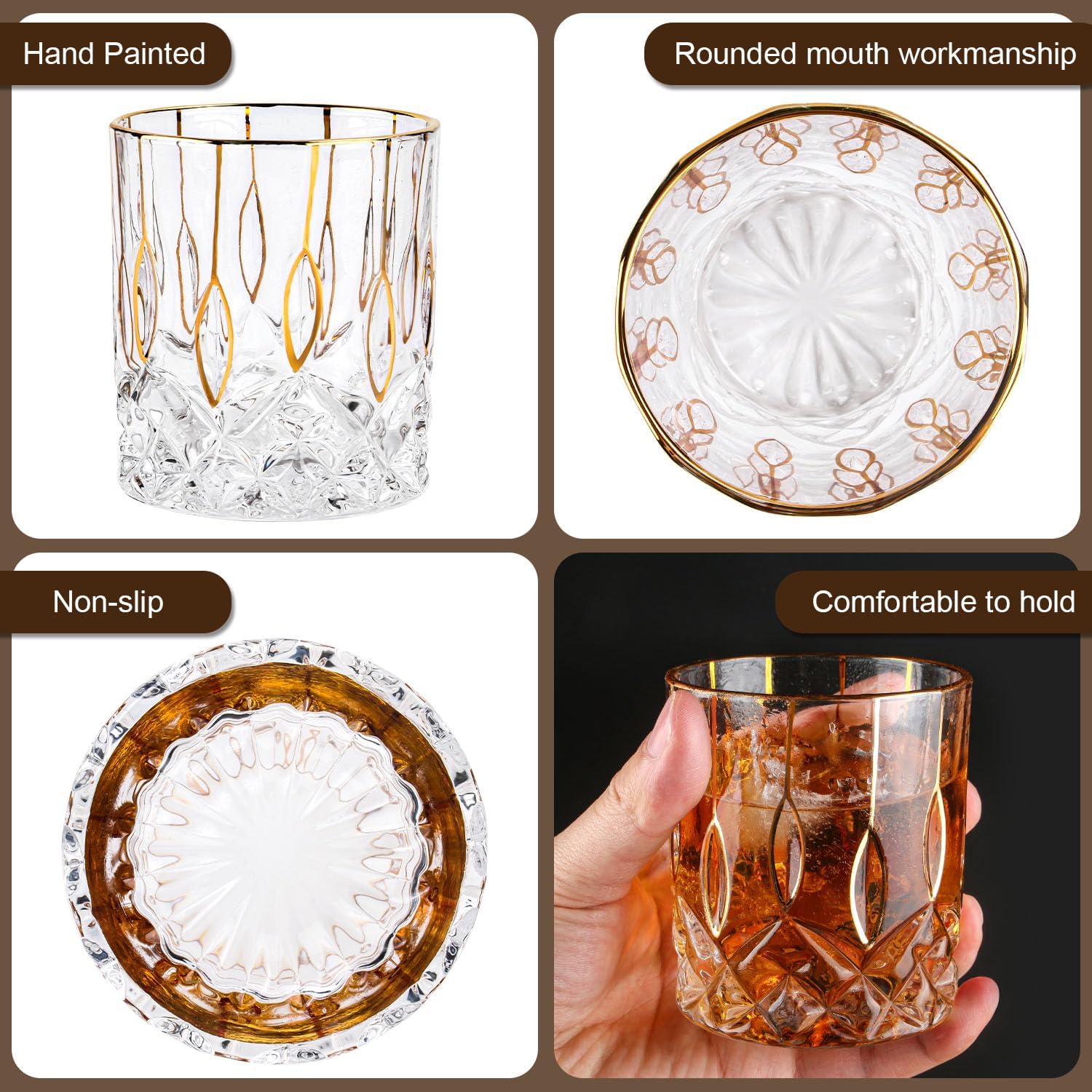 GLASKEY 12 oz Storm Japanese Whiskey Glasses Set of 4, Unique Cognac Glasses, Heavy Thick Bottom Bar Glass for Scotch Bourbon Rum Gin Water Cocktail,Gifts Men Gifts Ideas