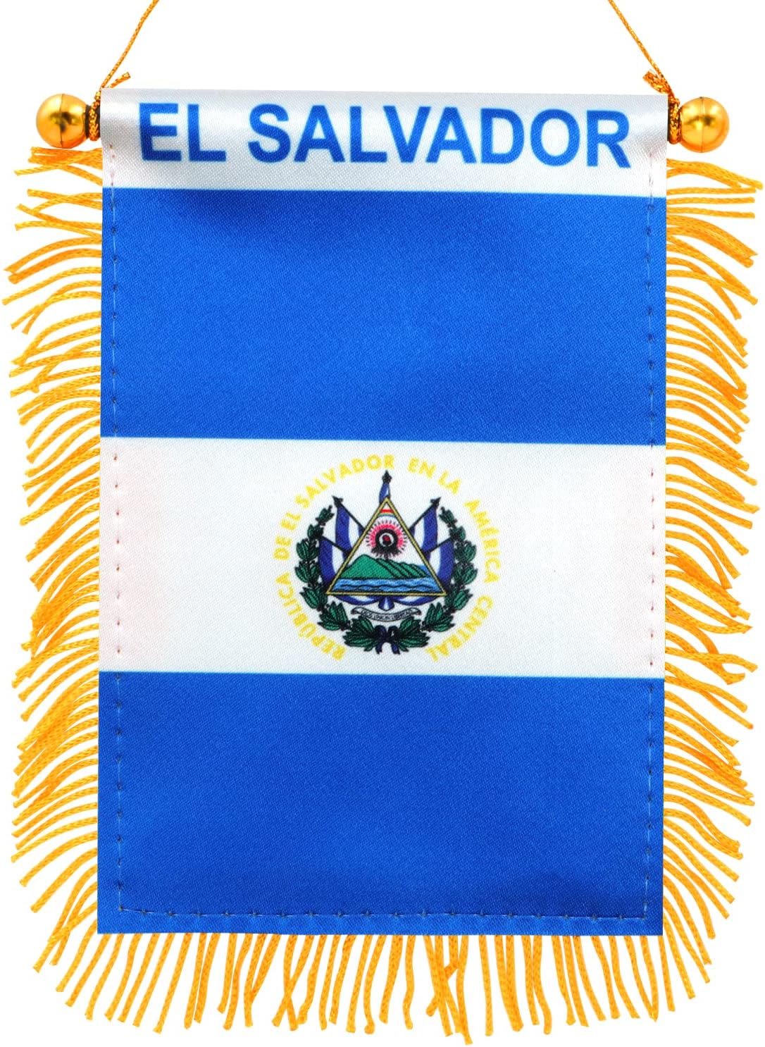 Anley 4 X 6 Inch Nicaragua Fringy Window Hanging Flag - Mini Banner & Car Rearview Mirror Décor - Fringed Nicaraguan Hanging Flag with Suction Cup