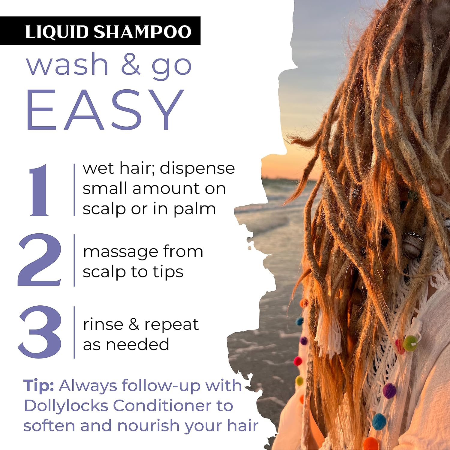 Dollylocks Clarifying Liquid Shampoo | Rosemary Peppermint Lemon | Paraben-free, Plant-Based, Vegan, Residue-Free Loc, Braid, Dreadlock Care | All hair types | 8oz