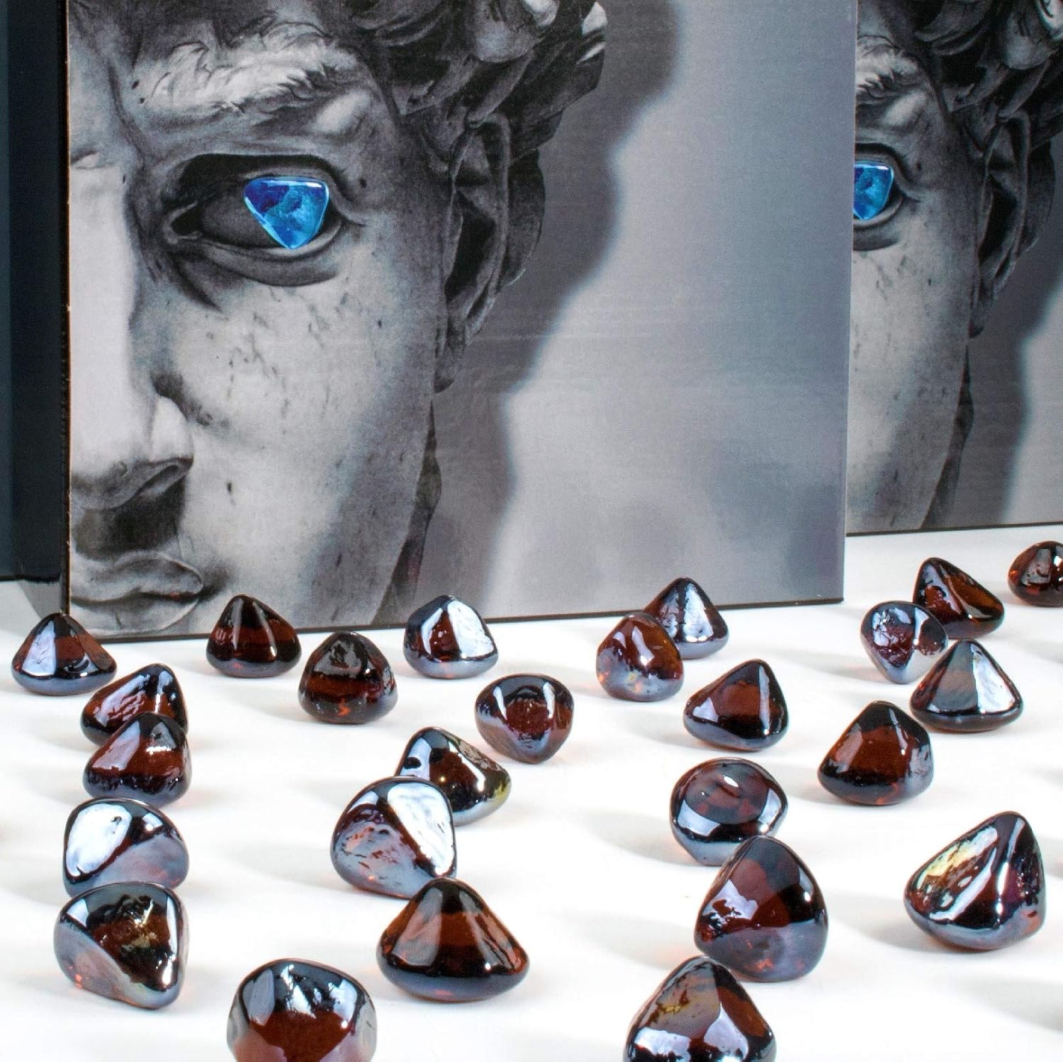 Fire Glass Diamond 1 Inch Fire Pit Glass Rocks for Propane or Gas Fire Pit （10 Pounds Margarita Azura Blue ） Gift Package