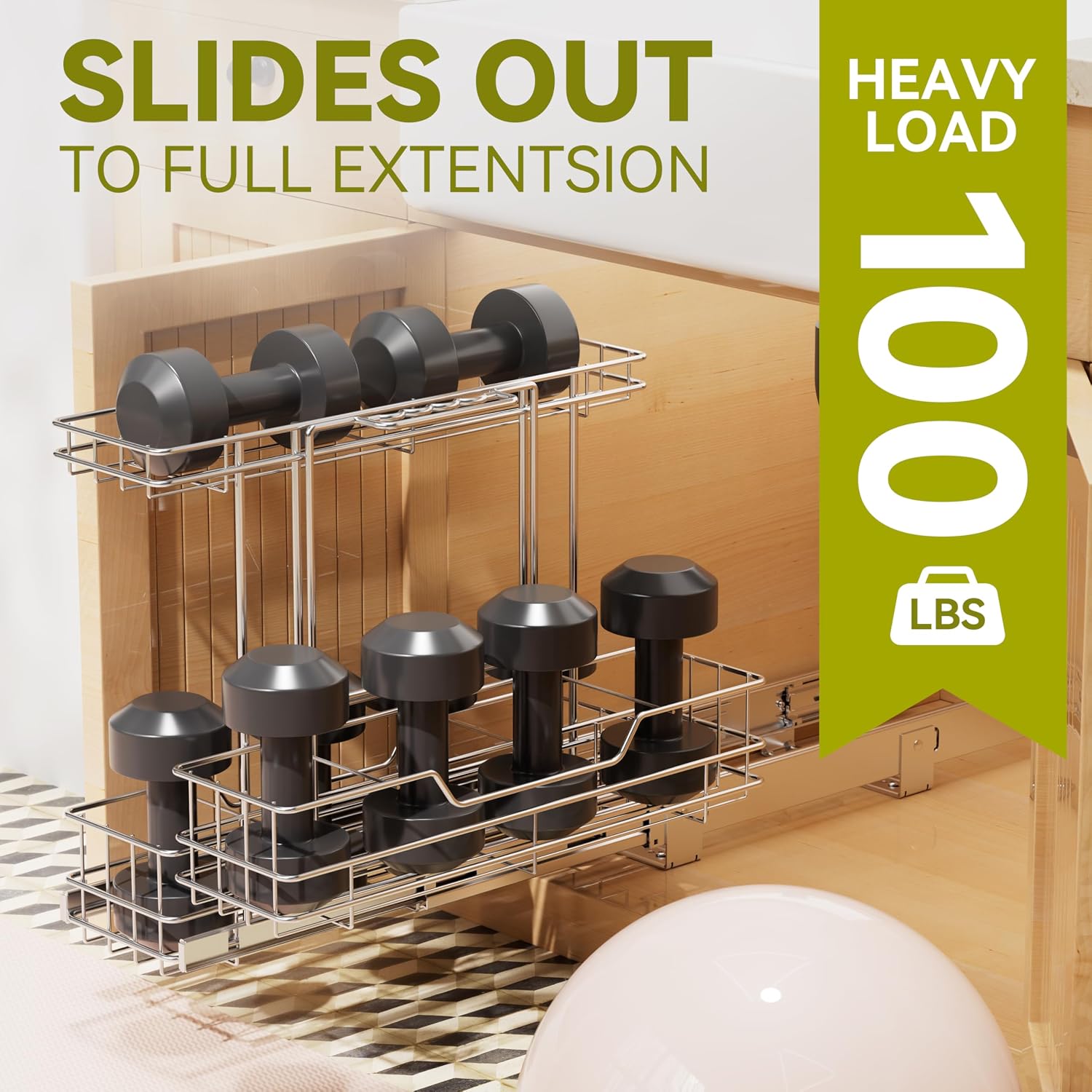 Under Sink Organizer 9" W X19 D, Pull Out Cabinet Organizer 2 Tier