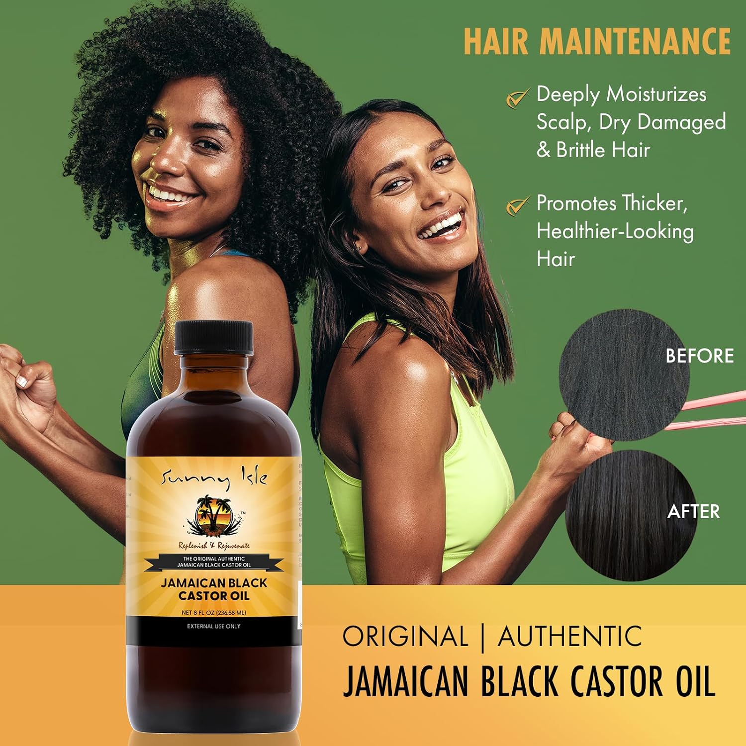 Sunny Isle Jamaican Black Castor Oil 4oz, Original, Authentic | Moisturizing JBCO for Hair Growth, Scalp Care, Edges, Eyebrows & Eyelashes, Conditioning for Dry Skin, Unscented