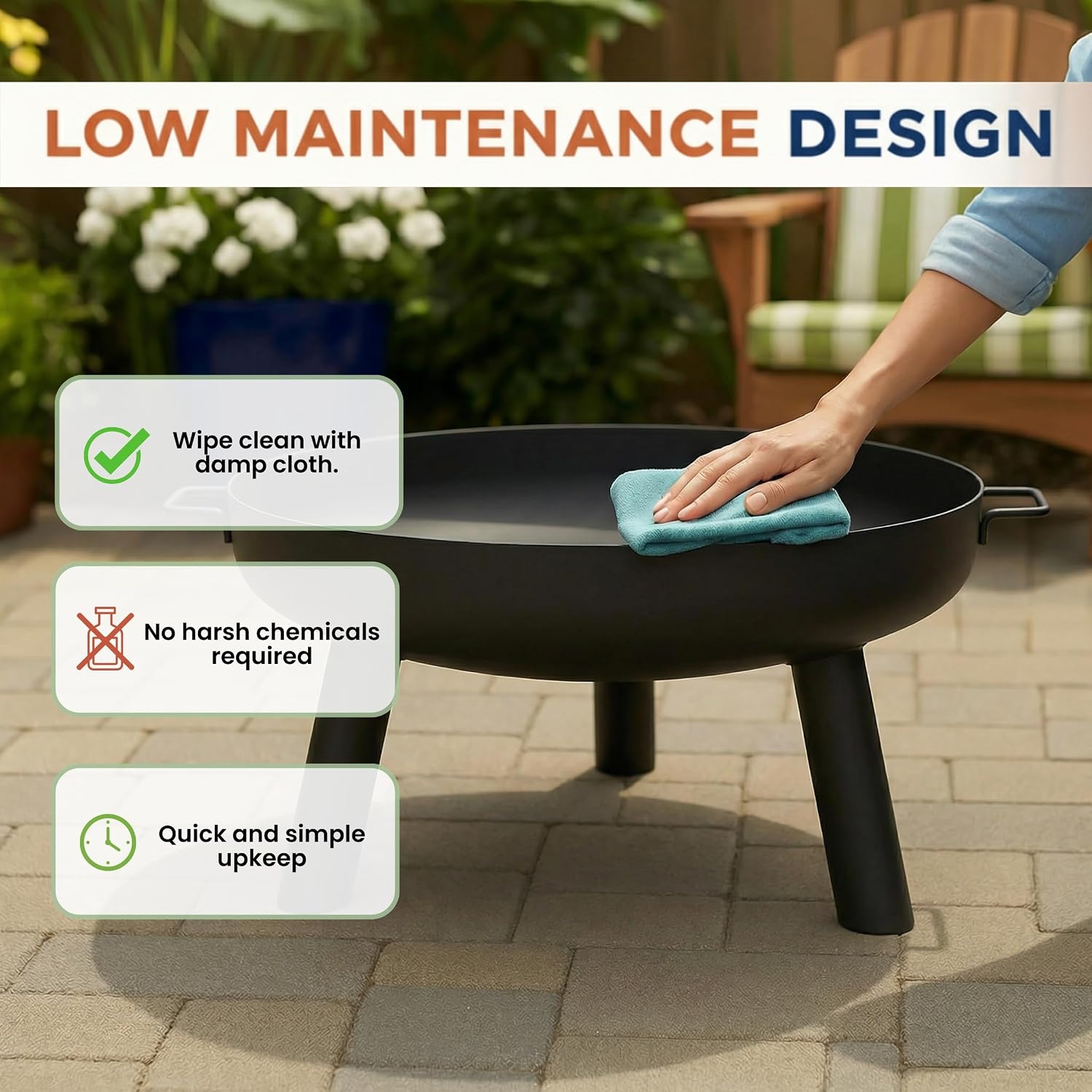 Pure Garden Outdoor Fire Pit, Black, 27.5-Inch
