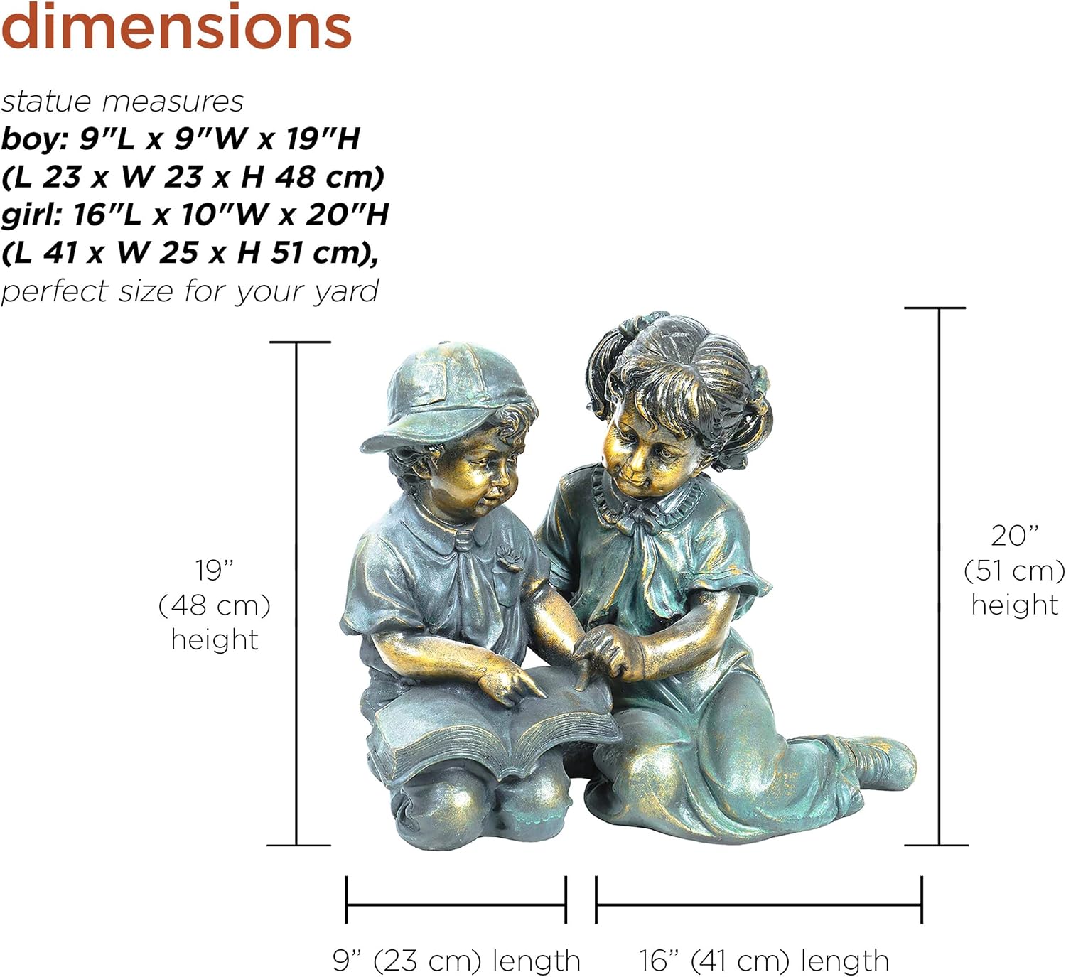 Alpine Corporation 26" Tall Indoor/Outdoor Girl Jumping Over Boy Statue Yard Art Decoration