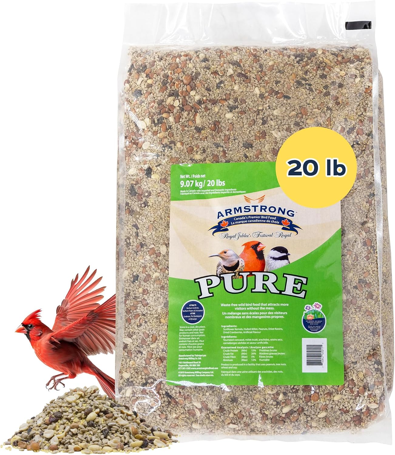 Armstrong Wild Bird Food Royal Jubilee Pure Bird Seed Blend, 20 Pounds - No-Mess, No-Sprouting Formula for Clean & Easy Feeding