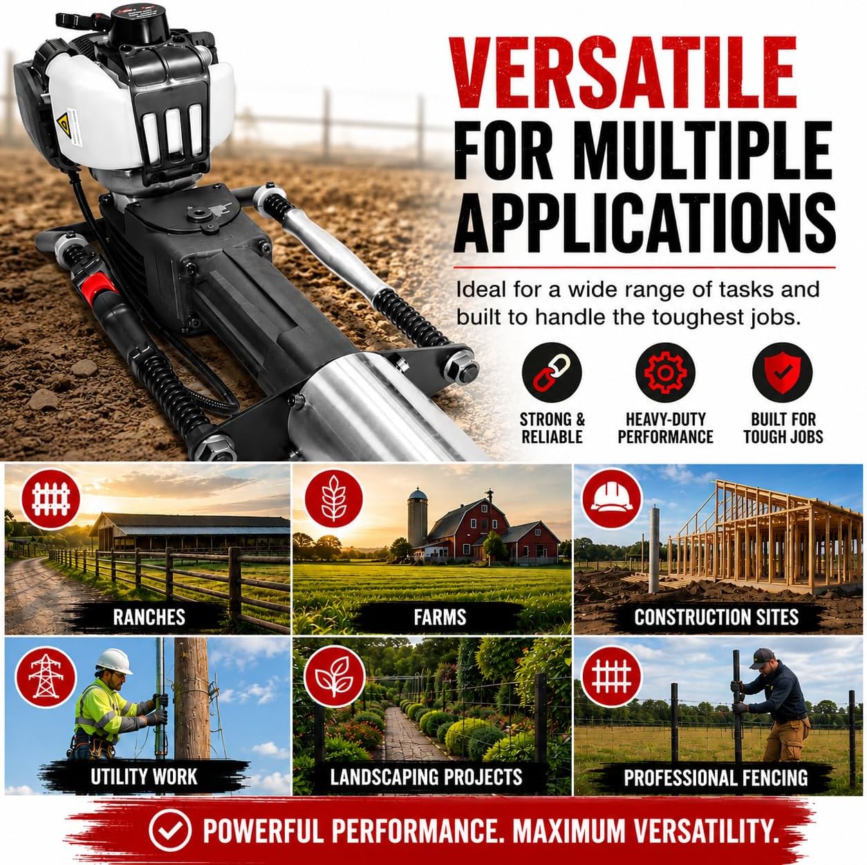 XtremepowerUS 38cc Gas Powered Fence Post Driver, 4-Stroke T-Post Driver, Heavy Duty Gasoline Pile Driver for T-Posts, Ground Rods & Steel Stakes