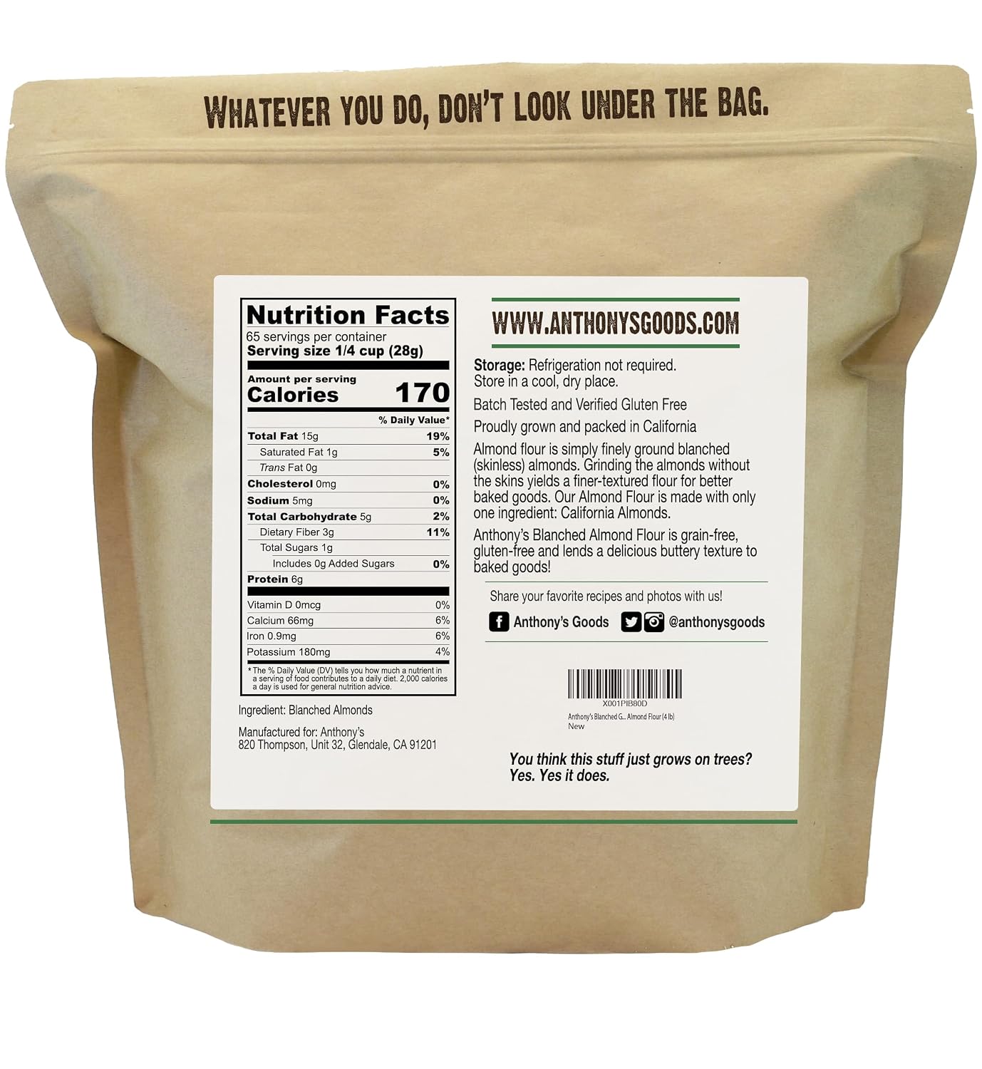 Anthony's Blanched Almond Flour, 2 lb, Finely Ground, Gluten Free, Non GMO, Vegan, Keto Friendly