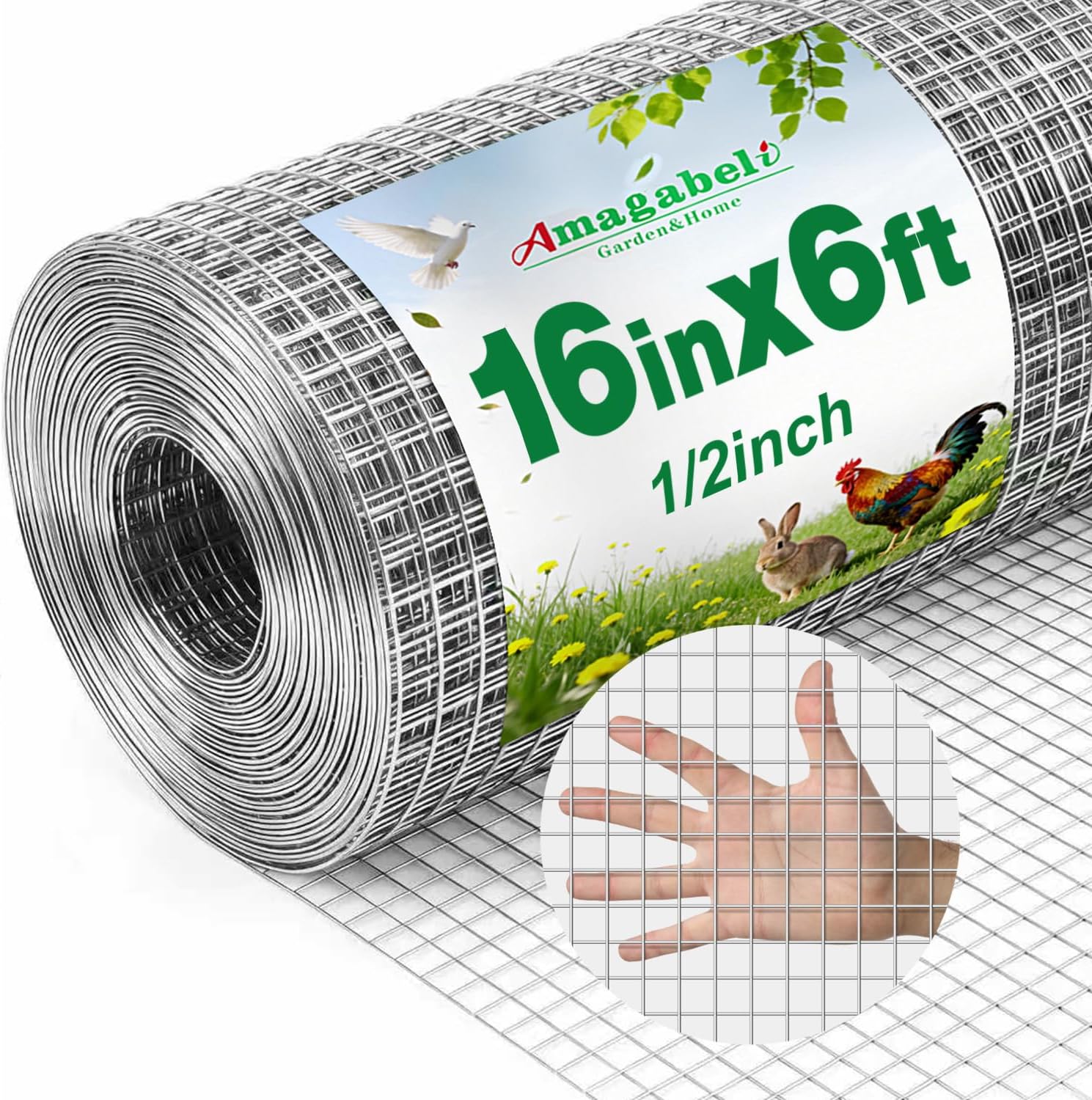 Amagabeli Hardware Cloth 1/2 inch 36 x 100 ft 19 Gauge Chicken Wire Fence Hot-Dipped Galvanized After Welding Welded Wire Fencing Mesh Roll Garden Plant Support Poultry Rabbit Cage Snake Gopher