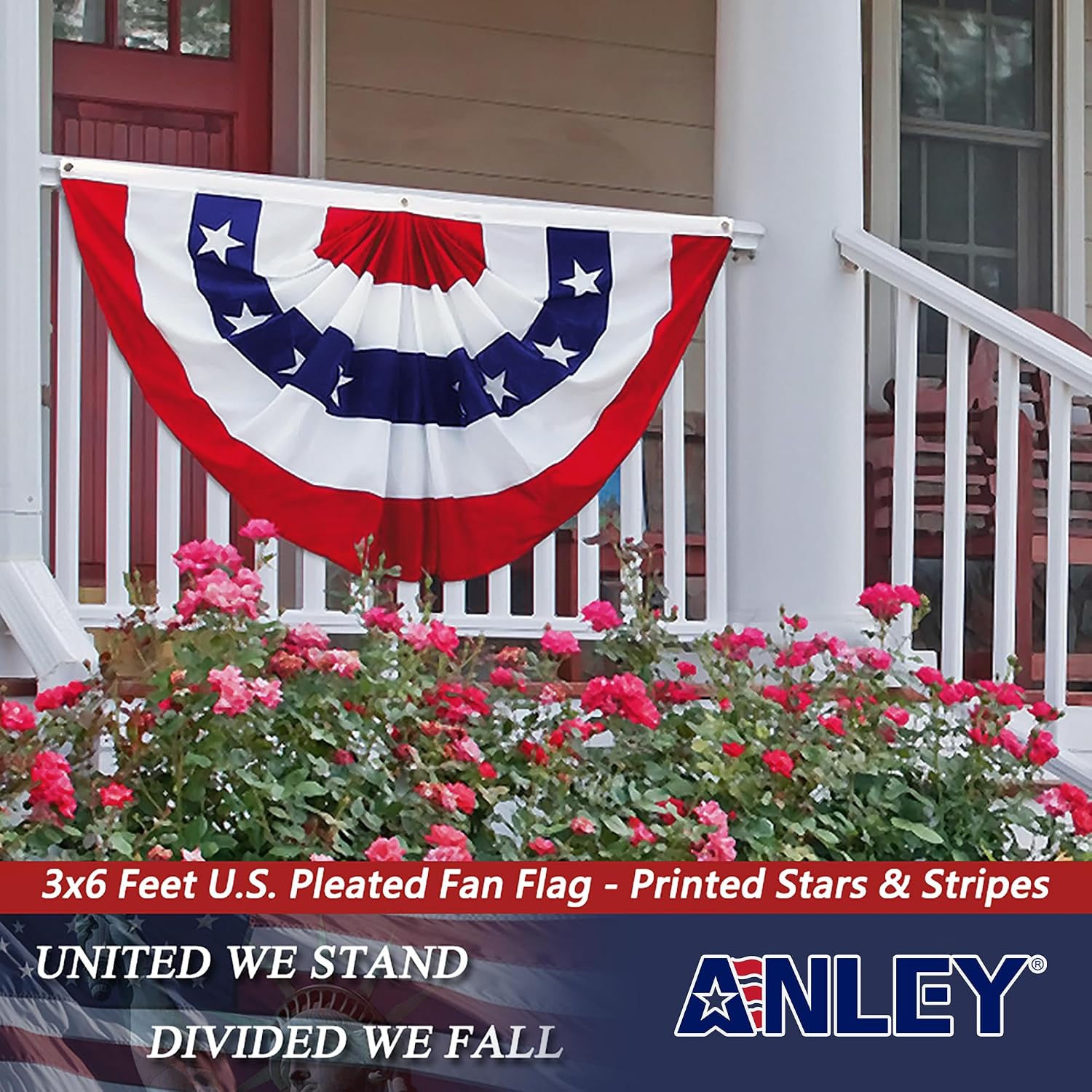 Anley US National Pleated Fan Flag, 3x6 Feet American Bunting Flags Patriotic Stars & Stripes - Sharp Color and Fade Resistant - Canvas Header and Brass Grommets - United States 3 x 6 Feet Half Fan Banner