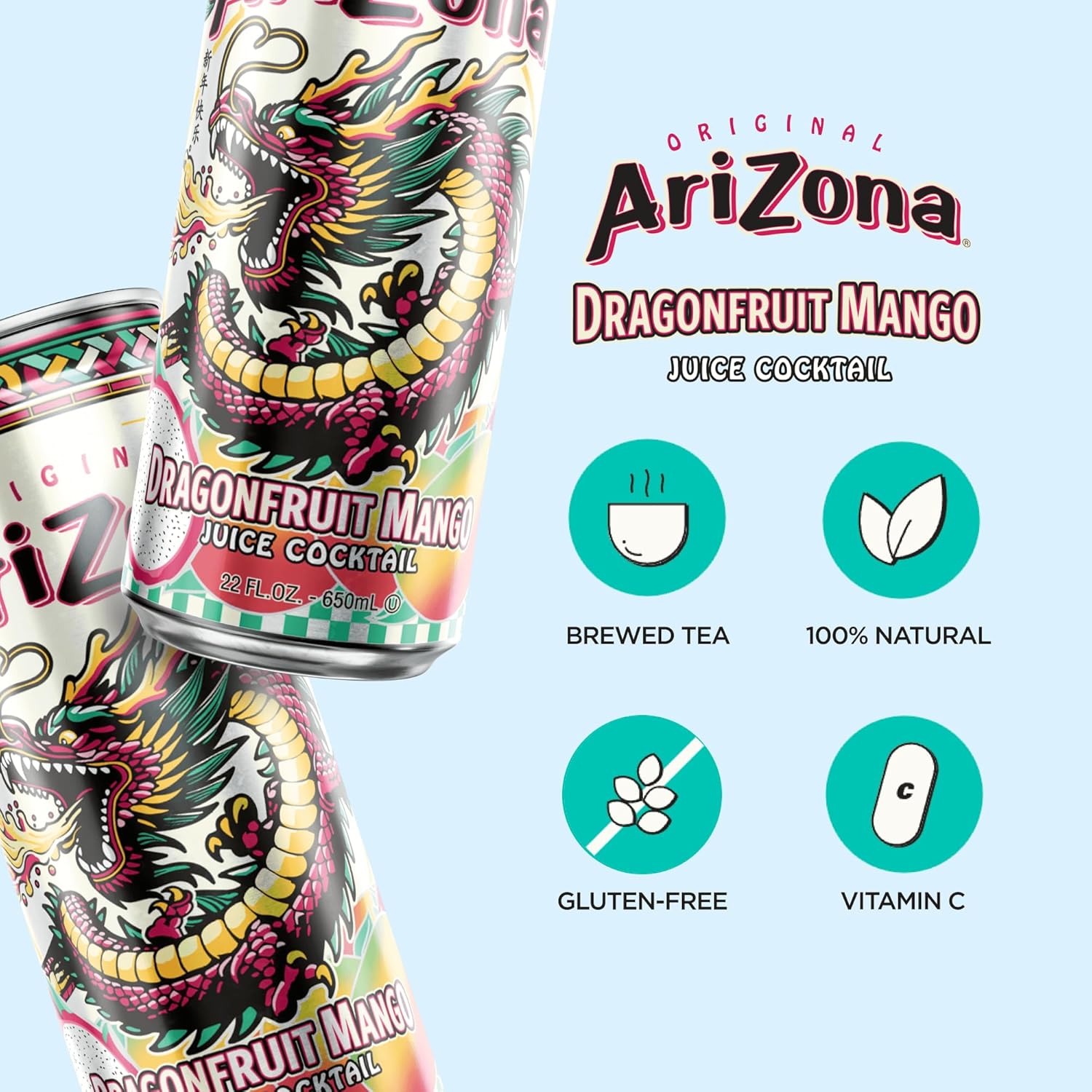 AriZona Mucho Mango | Fruit Juice Cocktail | 22 Fl Oz (12 Pack)