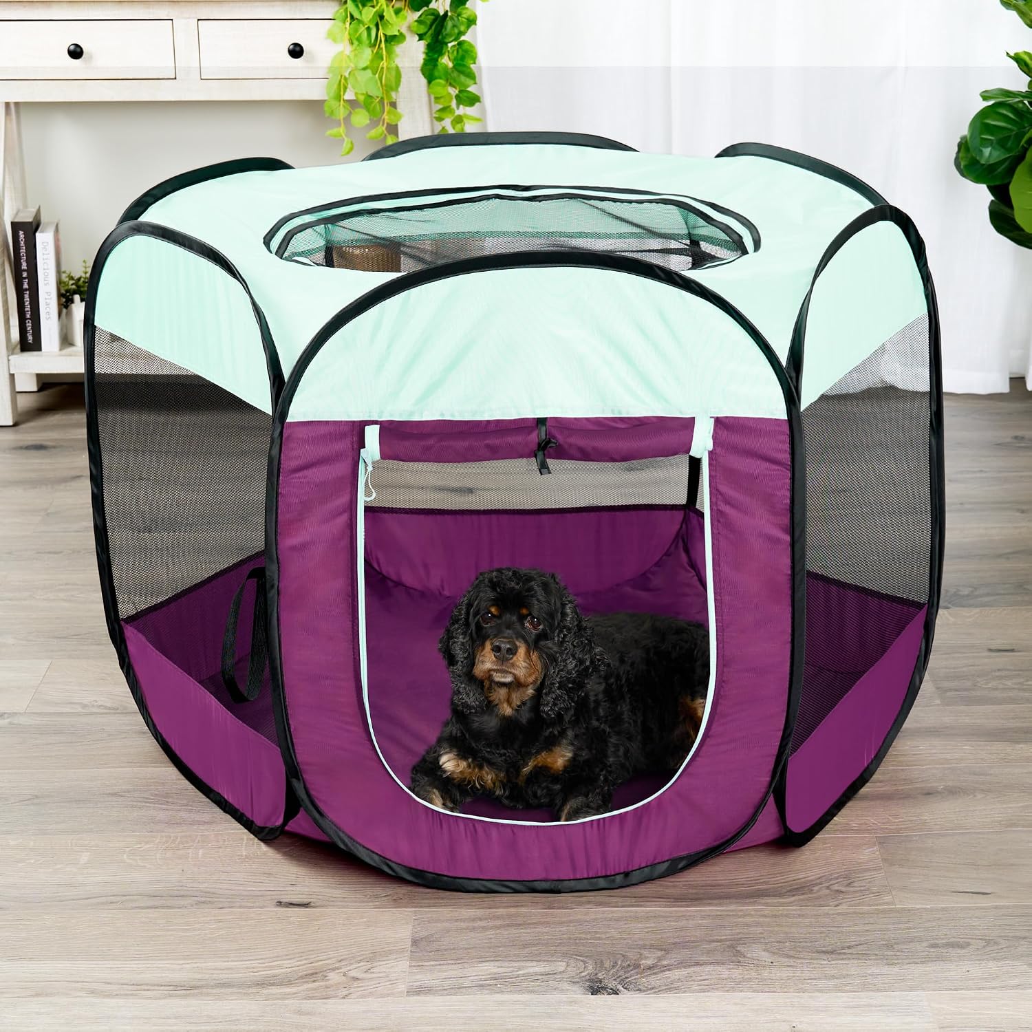 Furhaven Portable Dog Playpen Cat Tent, Pet playground,Kennel foldable indoor outdoor zippered puppy crate - Hunter Green, Medium