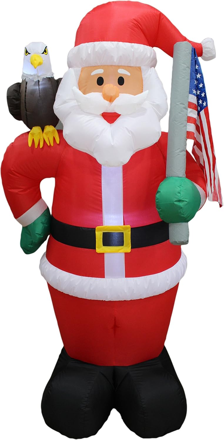 6 FT Patriotic Christmas Inflatable Santa Claus with Eagle & American Flag | Lighted Yard Blow-Up, Outdoor/Indoor Use, Self-Inflating Blower