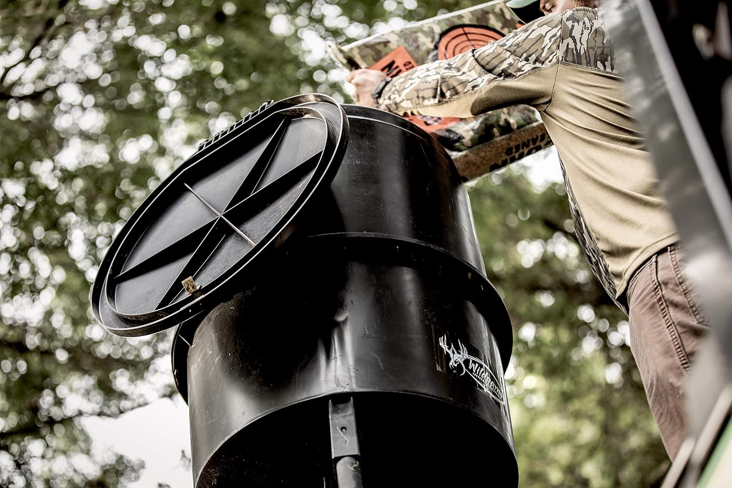 Wildgame Innovations Quick-Set 270 lb Game Feeder | Durable tripod Corn/Pellet hunting feeder, digital timer, 1-4 available feed times & 30-feet radius
