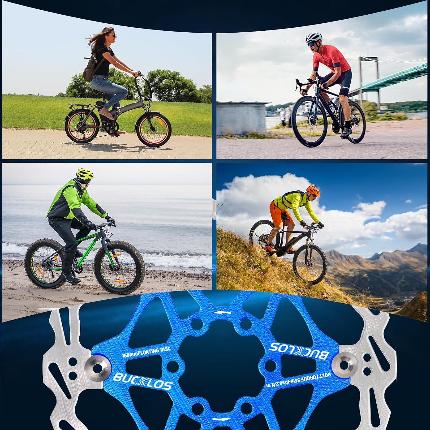 BUCKLOS 160mm 180mm 203mm Floating Disc Brake Rotor, Stainless Steel MTB Brakes Rotors with 6PC Bolts
