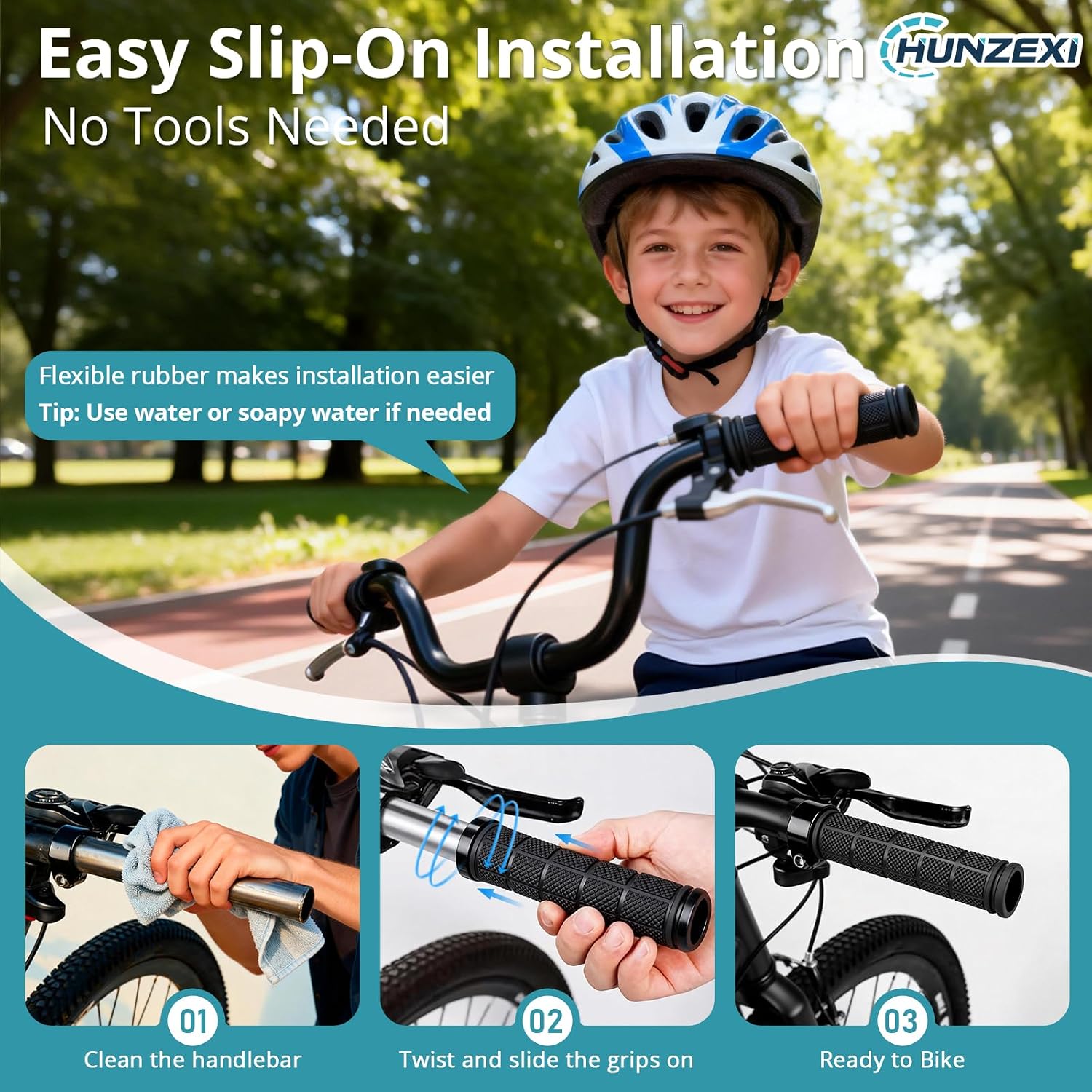 CHUNZEXI 4 PCS Bike Handlebar Grips, Rubber Bicycle Bar Grips Replacement, Non-Slip Handle Grips for Kids Bikes, Scooters, BMX