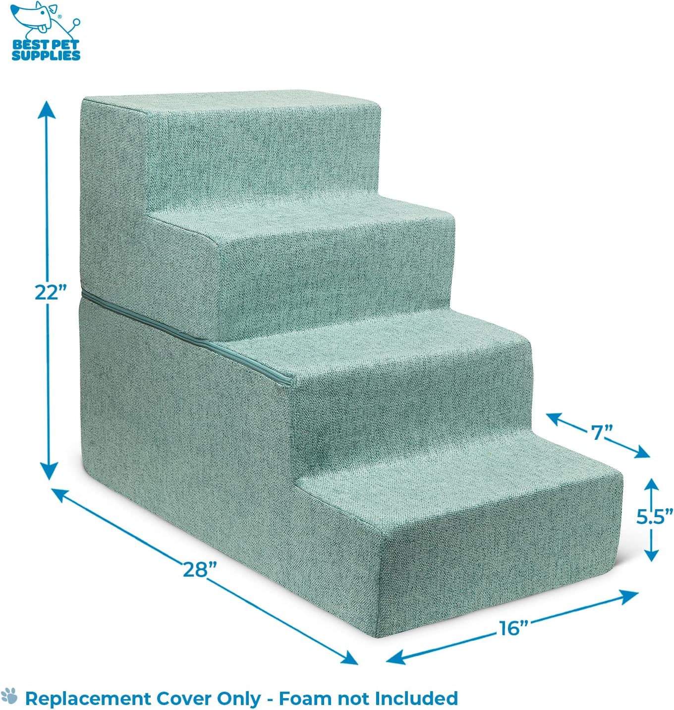 Best Pet Supplies Non-Slip Foam Dog Stair & Pet Ramp, Balanced Indoor Step Support - Foldable Stair, Ash Gray Linen,3-Step