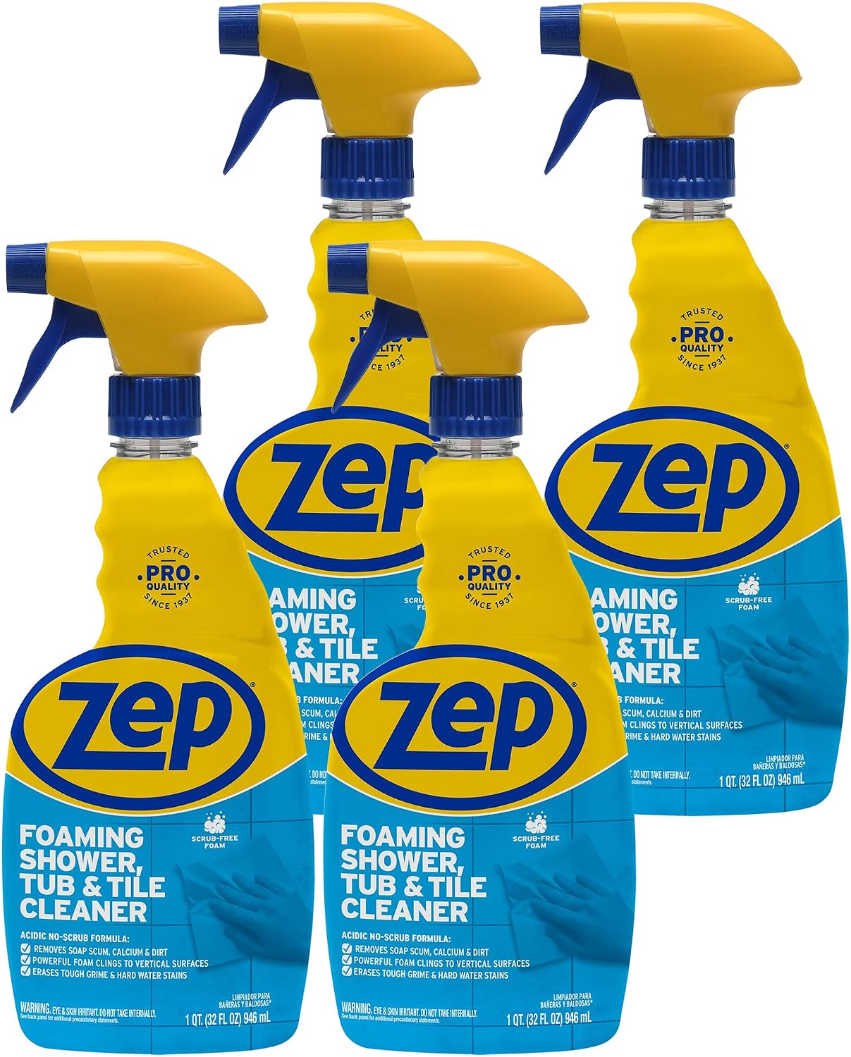Zep Foaming Shower Tub and Tile Cleaner, 32 Ounce, Case of 4 | No Scrub Formula, Breaks up Tough Buildup on Contact