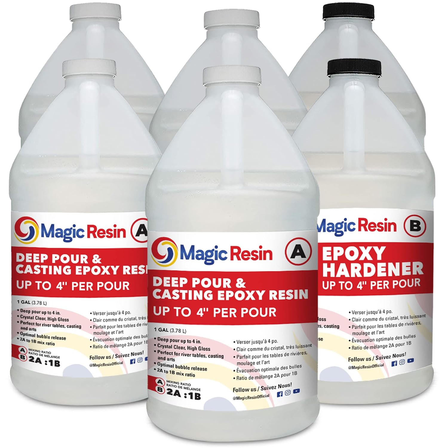 Deep Pour Epoxy Resin for River Table | 6 Gallon (11.4 L) | 4'' Deep Pour & Casting Epoxy Resin Kit | Low Odor | Crystal Clear and High Gloss | for