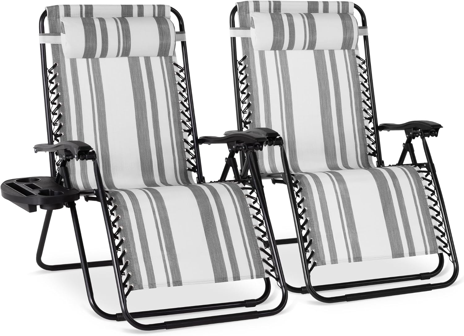 Best Choice Products Set of 2 Adjustable Steel Mesh Zero Gravity Lounge Chair Recliners w/Pillows and Cup Holder Trays - Light Blue