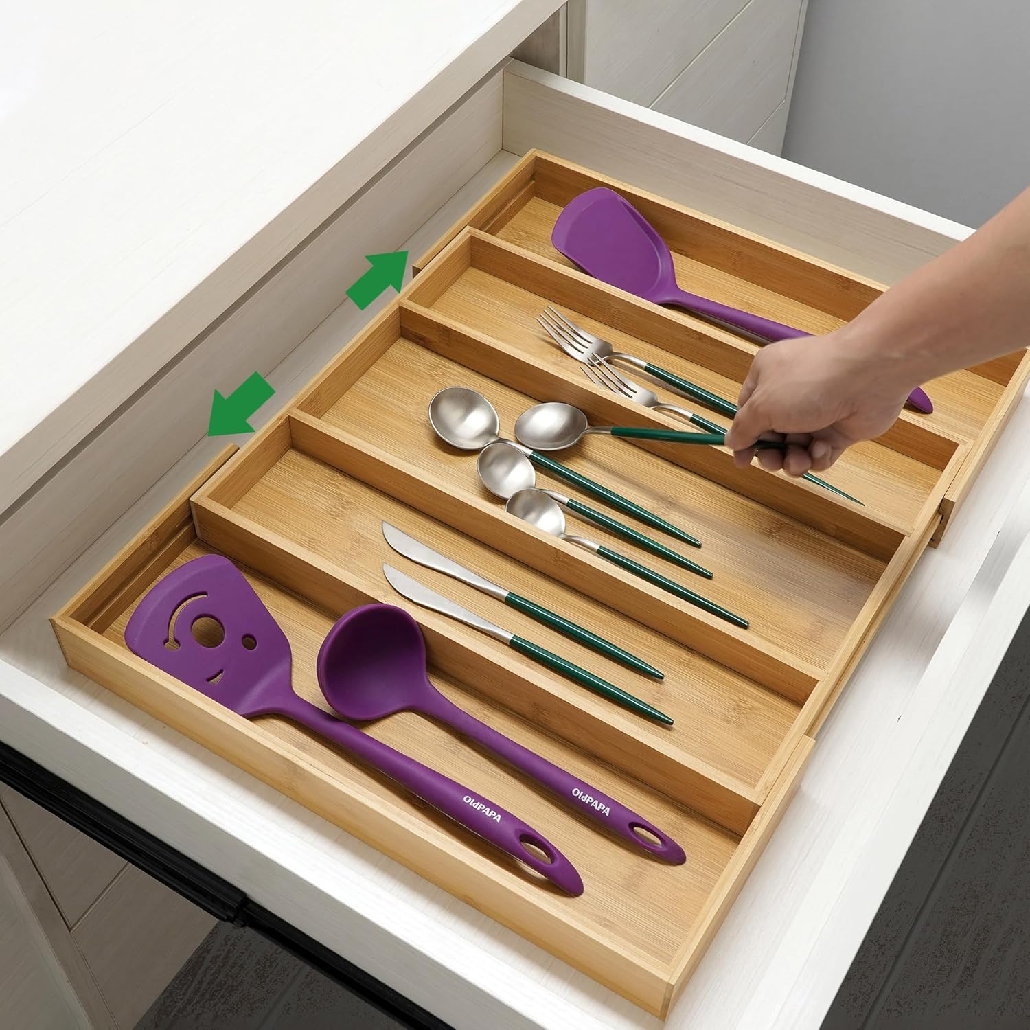 Utoplike Bamboo Expandable Kitchen Drawer Organizer Silverware Utensil Tray