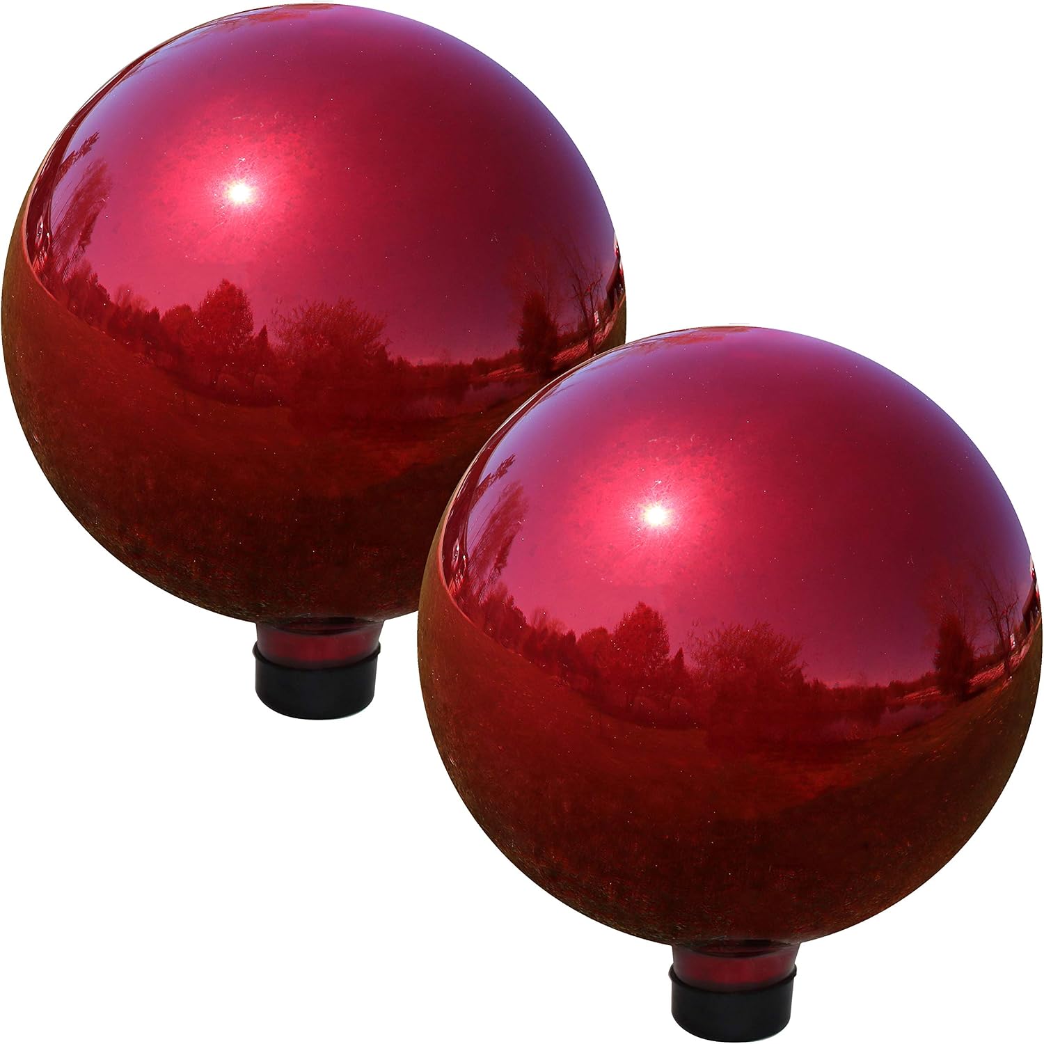 Sunnydaze 10-Inch Handblown Mirrored Glass Gazing Ball, Red | Reflective Outdoor Garden Globe Sphere, for Yard, Patio, Flower Bed, Walkway, and Landscape Decor, Stainless Steel Finish