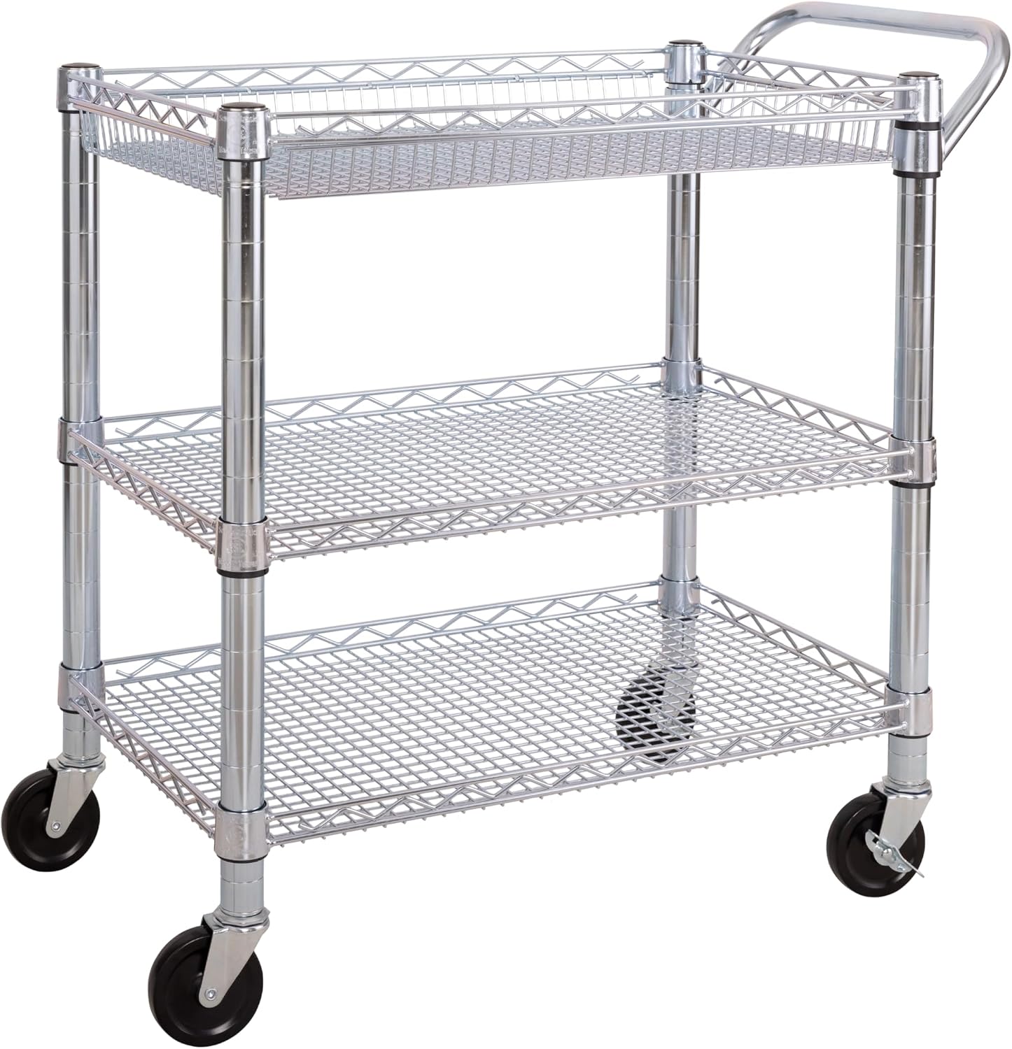 Seville Classics UltraDurable NSF Commercial Heavy Duty Metal Rolling Utility Cart, w/ Steel Shelves, Handle Bar for Restaurant, Garage, Warehouse, Kitchen, Office, Top Shelf (36"W x 18"D)