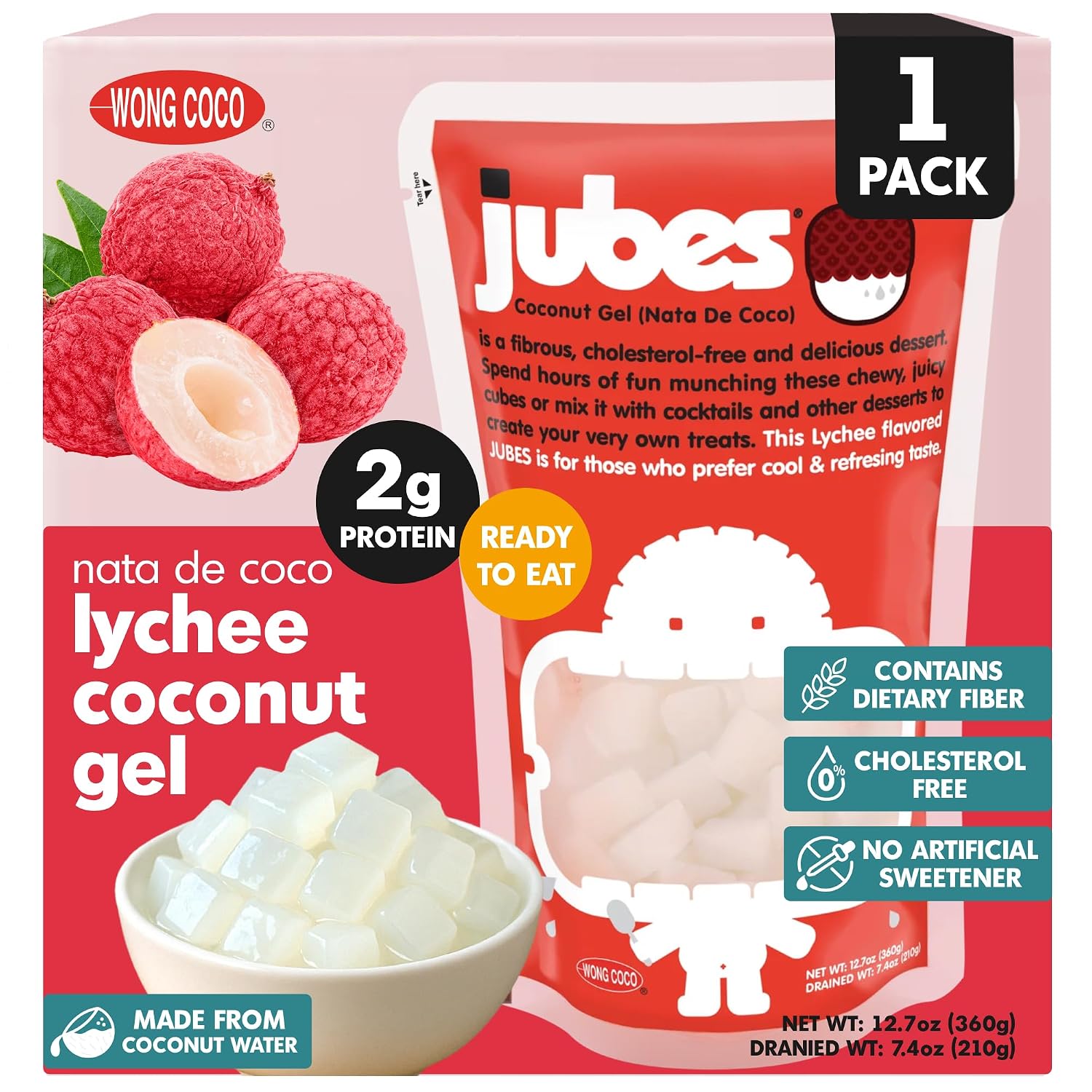 Jubes Pandan Nata De Coco Jelly Cubes (12.7 oz, Pack of 3) - Pandan Coconut Jelly Cubes for Sago - Coconut Gel in Syrup Toppings for Fruit Tea, Boba, Bubble Tea, Drinks, Desserts Yogurt, Ice Cream, Beverage