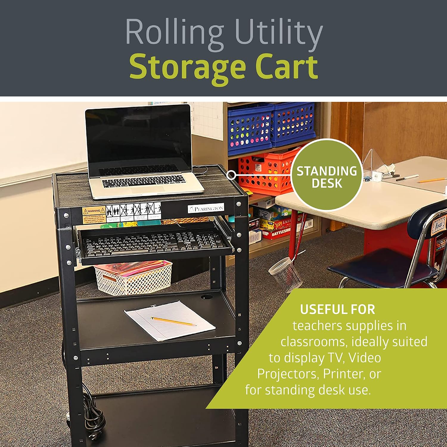 Pearington AV Presentation Cart Stand for Video Projector, TV, Laptop Computers, Printers