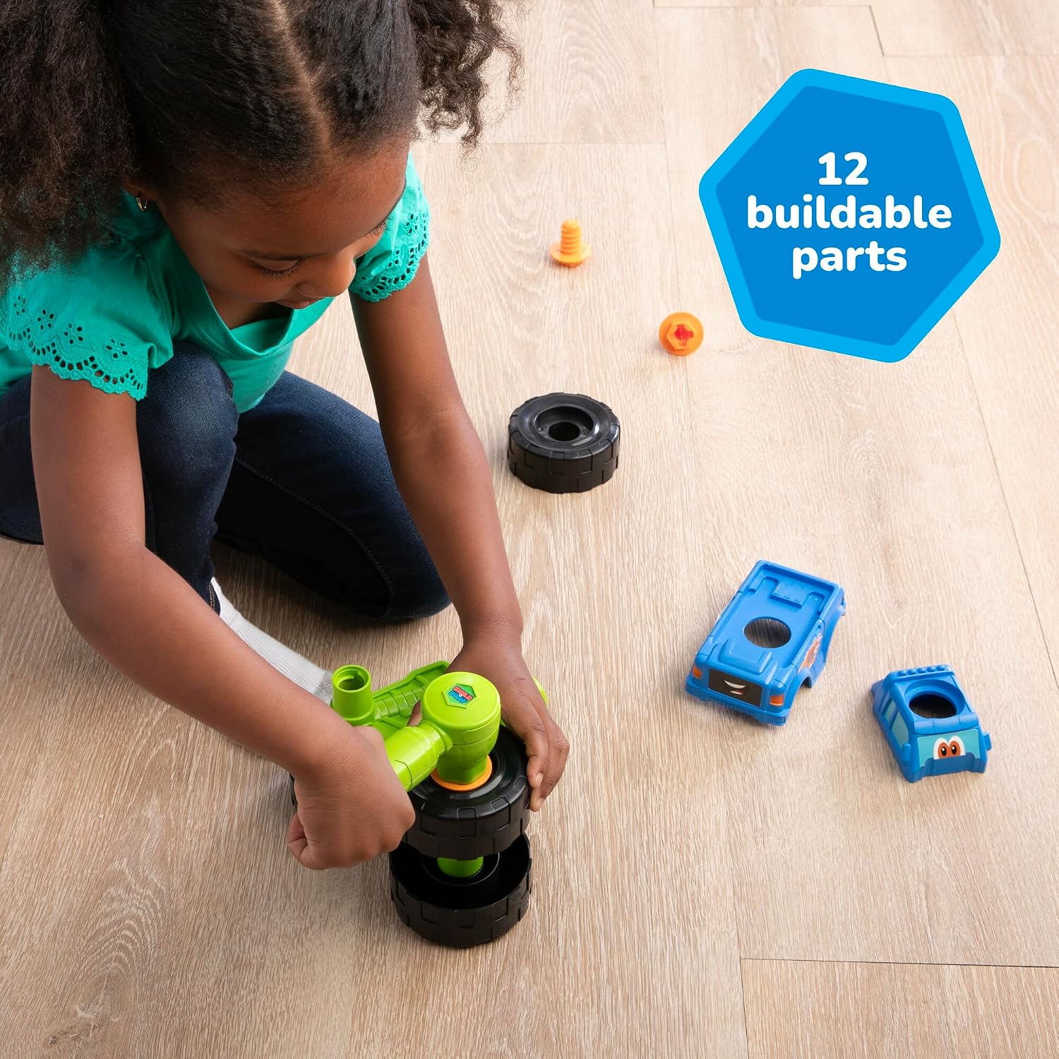 BUILD-A-BUDDY John Deere Tractor Toy and Toy Drill - Toddler STEM Take Apart Toys with 16 Individual Pieces and Kids Tools - Kids Building Toys Ages 3 Years and Up
