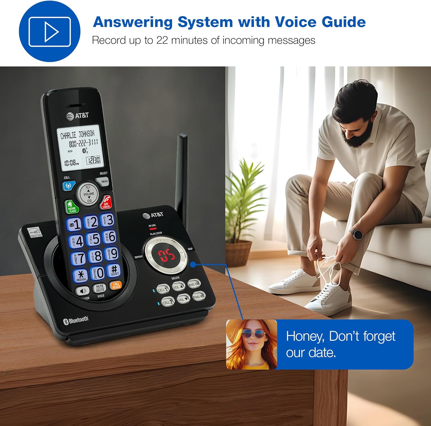 AT&T DL72219 DECT 6.0 2-Handset Cordless Phone for Home with Connect to Cell, Call Blocking, 1.8" Backlit Screen, Big Buttons, intercom