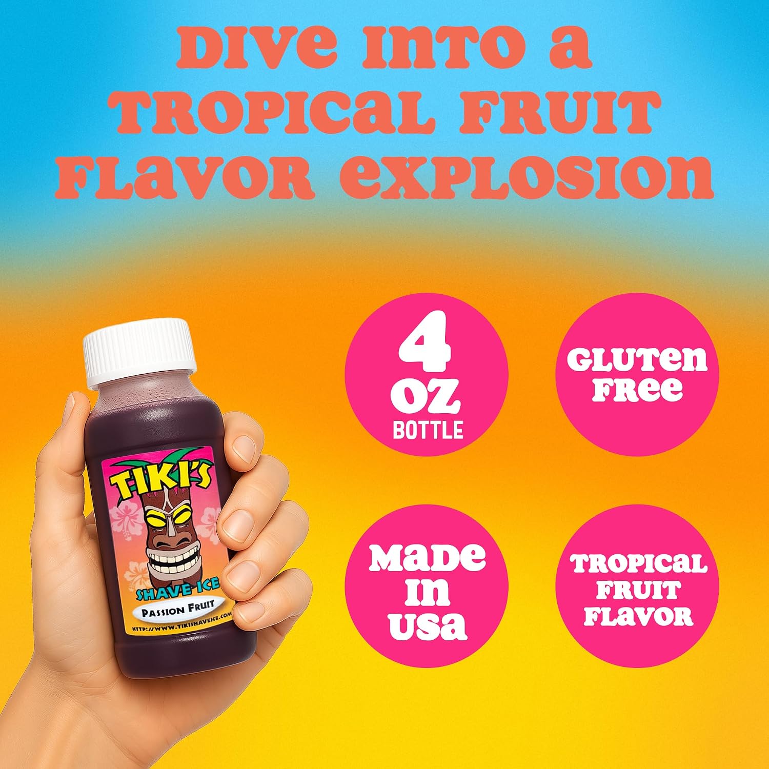 Tiki's Shave Ice Syrup Concentrate for Snow Cones & Shaved Ice - Natural Syrup for Beverages & Desserts - Ideal for Snow Cone
