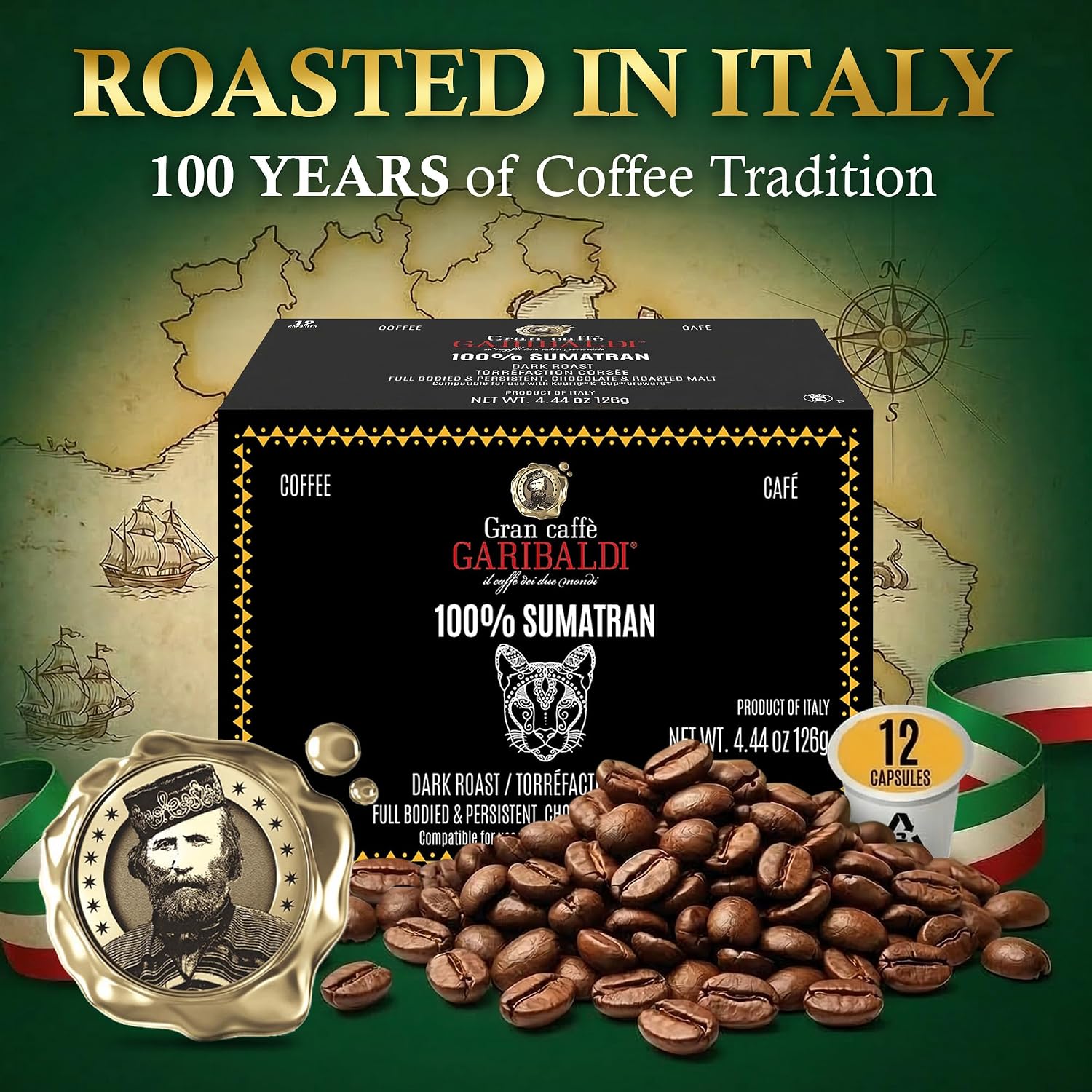 Caffè Garibaldi Colombian Coffee Pods for Keurig K-Cup Brewers, 12 Count