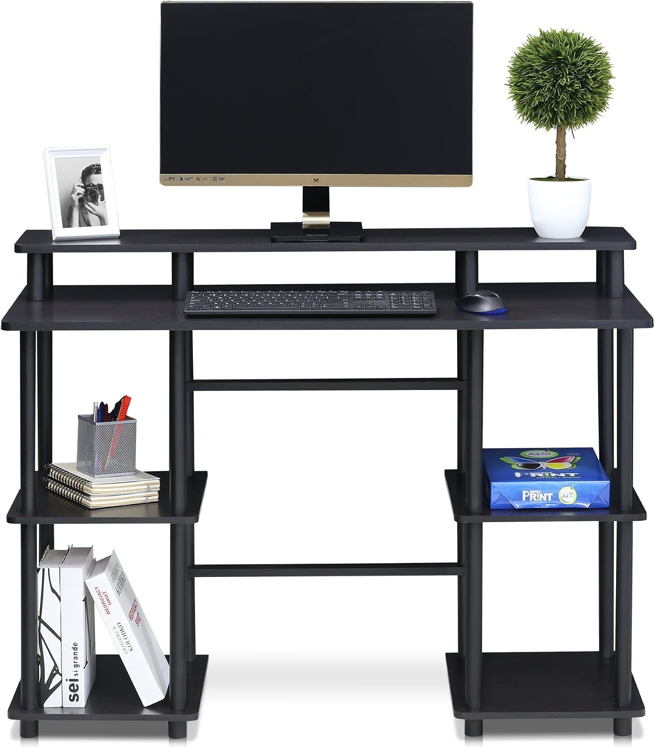 Furinno Turn-N-Tube Computer Desk, French Oak Grey/Black