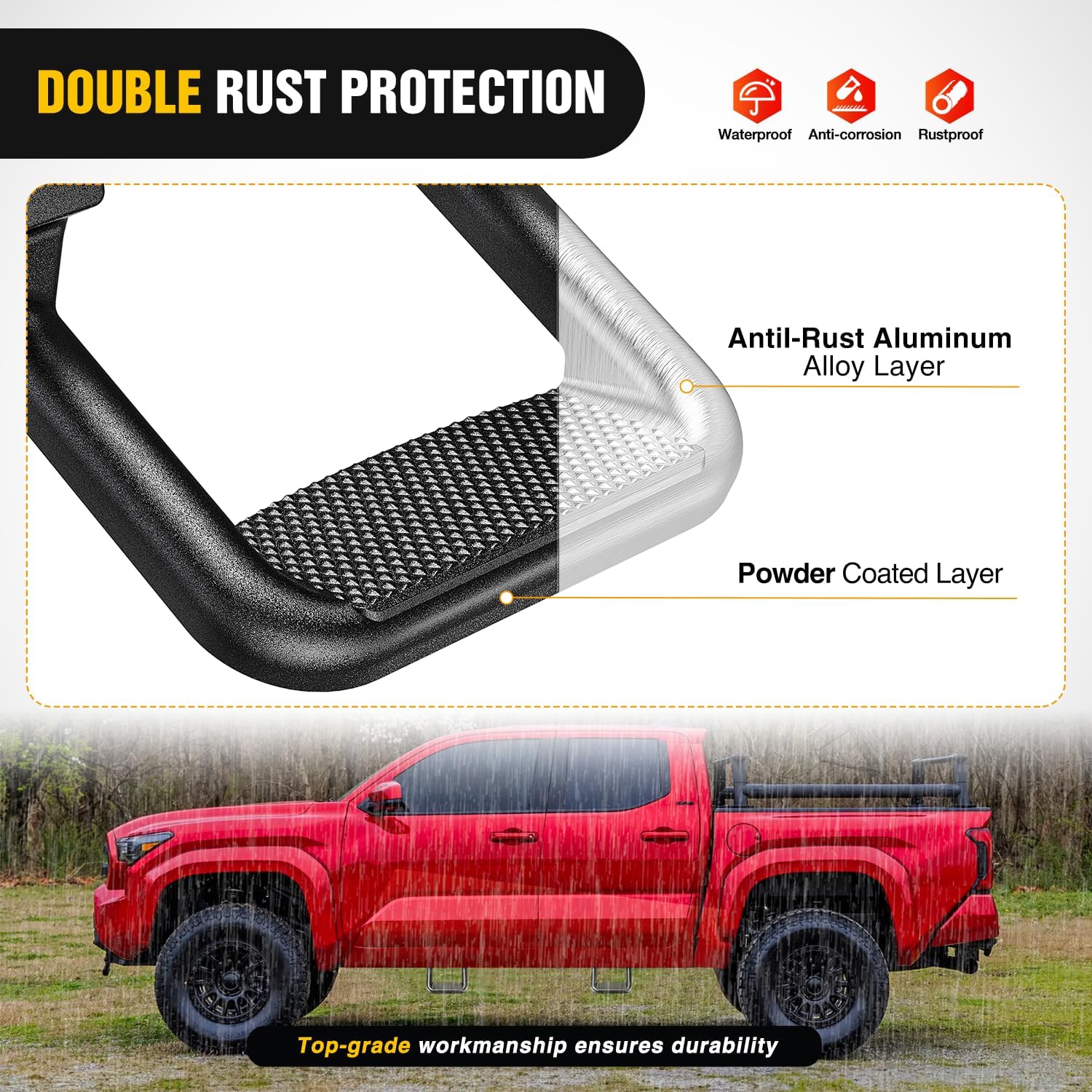 Nilight Aluminum Slip-Proof Nerf Steps 2Pcs Black for Pickup Trucks | Drilling required Universal Side Step Side Hoop Steps Nerf Bars Assembly for Chevy (Chevrolet) Ford Toyota GMC Dodge RAM